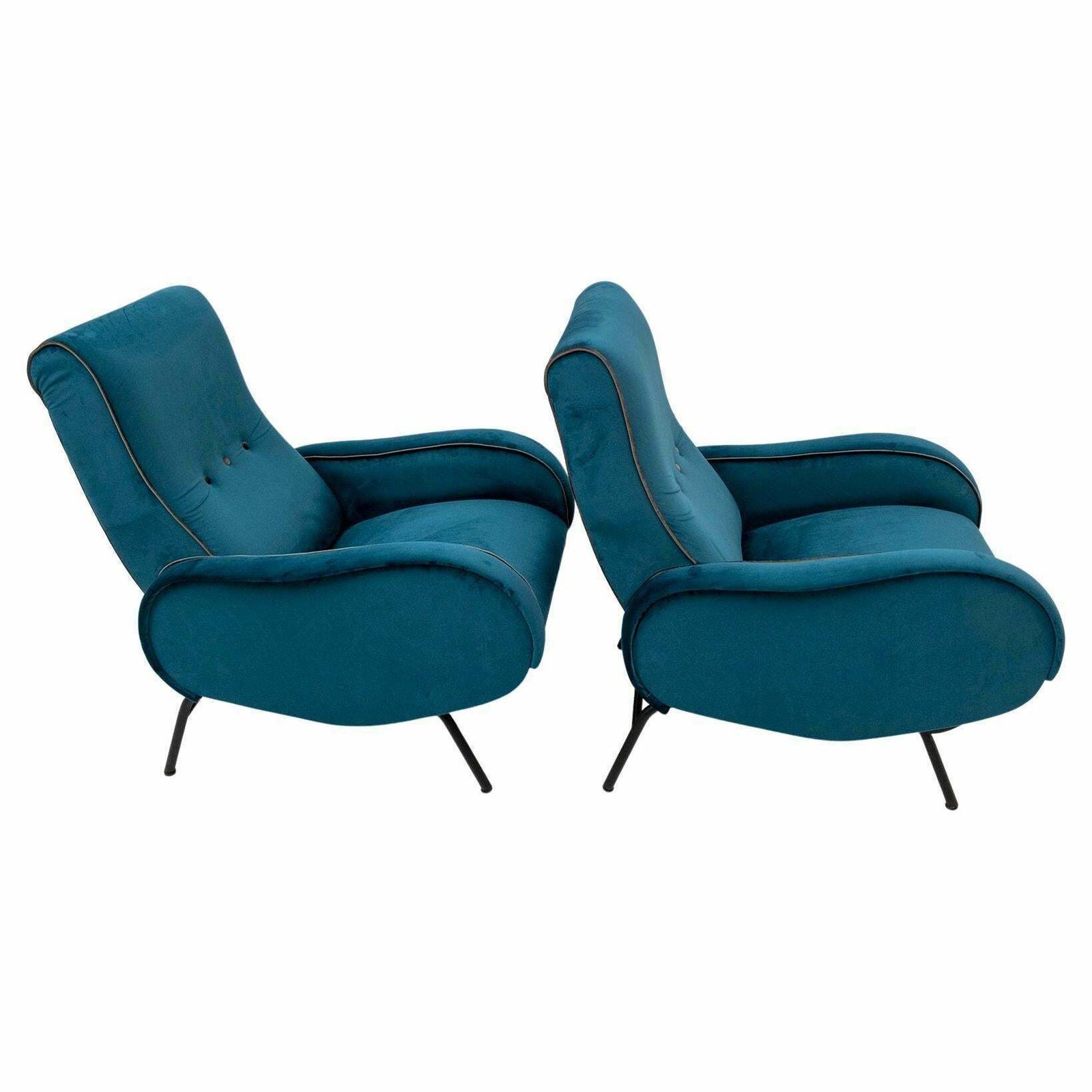Pair Of Marco Zanuso Mid Century Modern Italian Velvet Reclining Armchairs, 50s