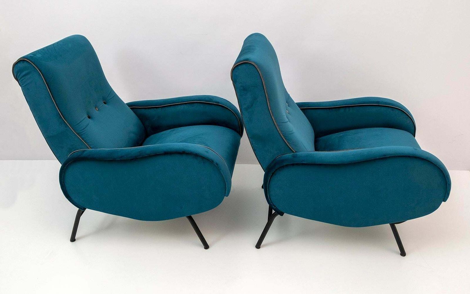 Pair Of Marco Zanuso Mid Century Modern Italian Velvet Reclining Armchairs, 50s photo for sale