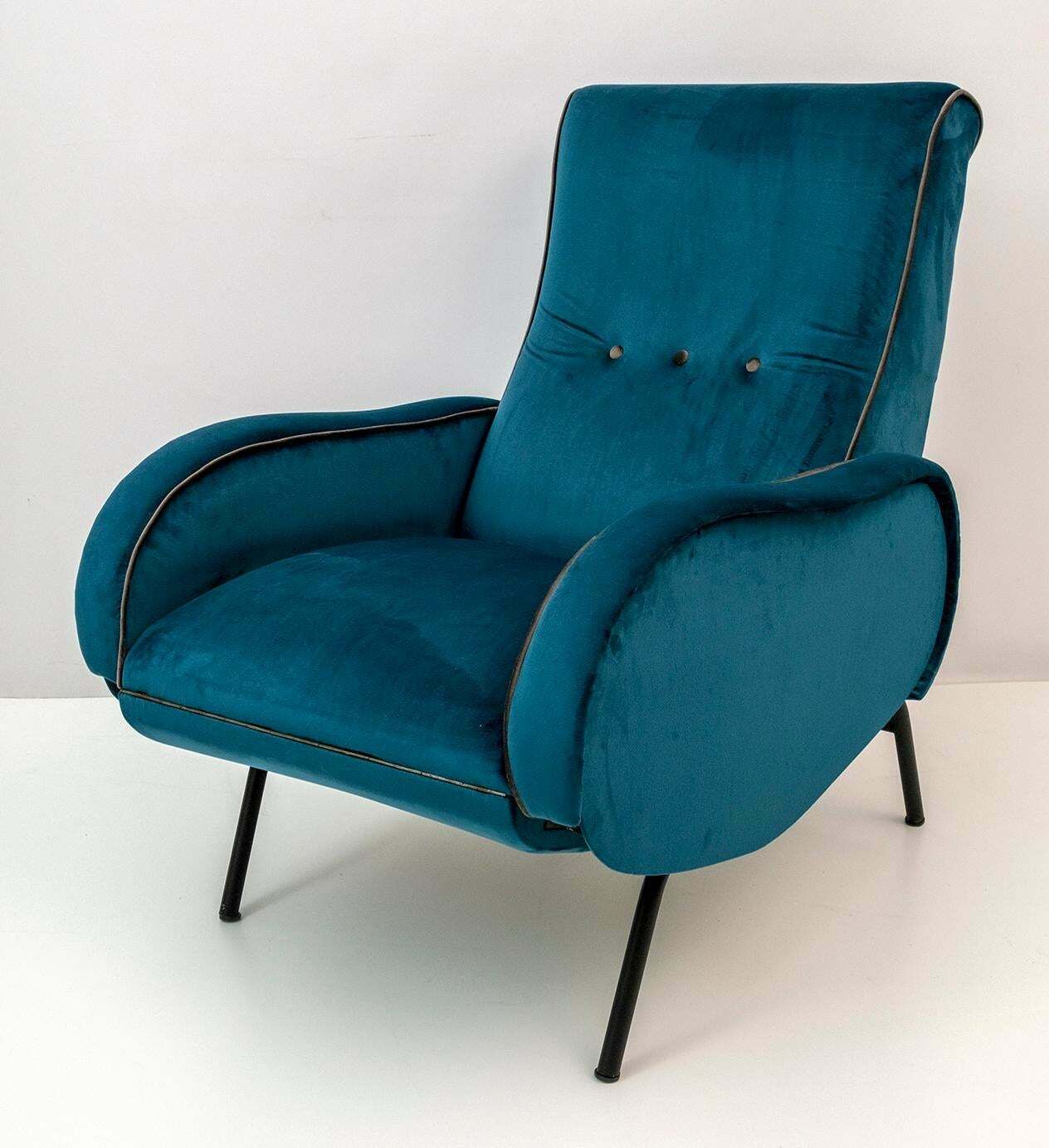 Pair Of Marco Zanuso Mid Century Modern Italian Velvet Reclining Armchairs, 50s photo buy