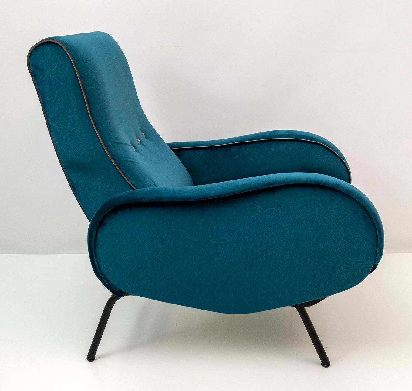 photo furniture Pair Of Marco Zanuso Mid Century Modern Italian Velvet Reclining Armchairs, 50s