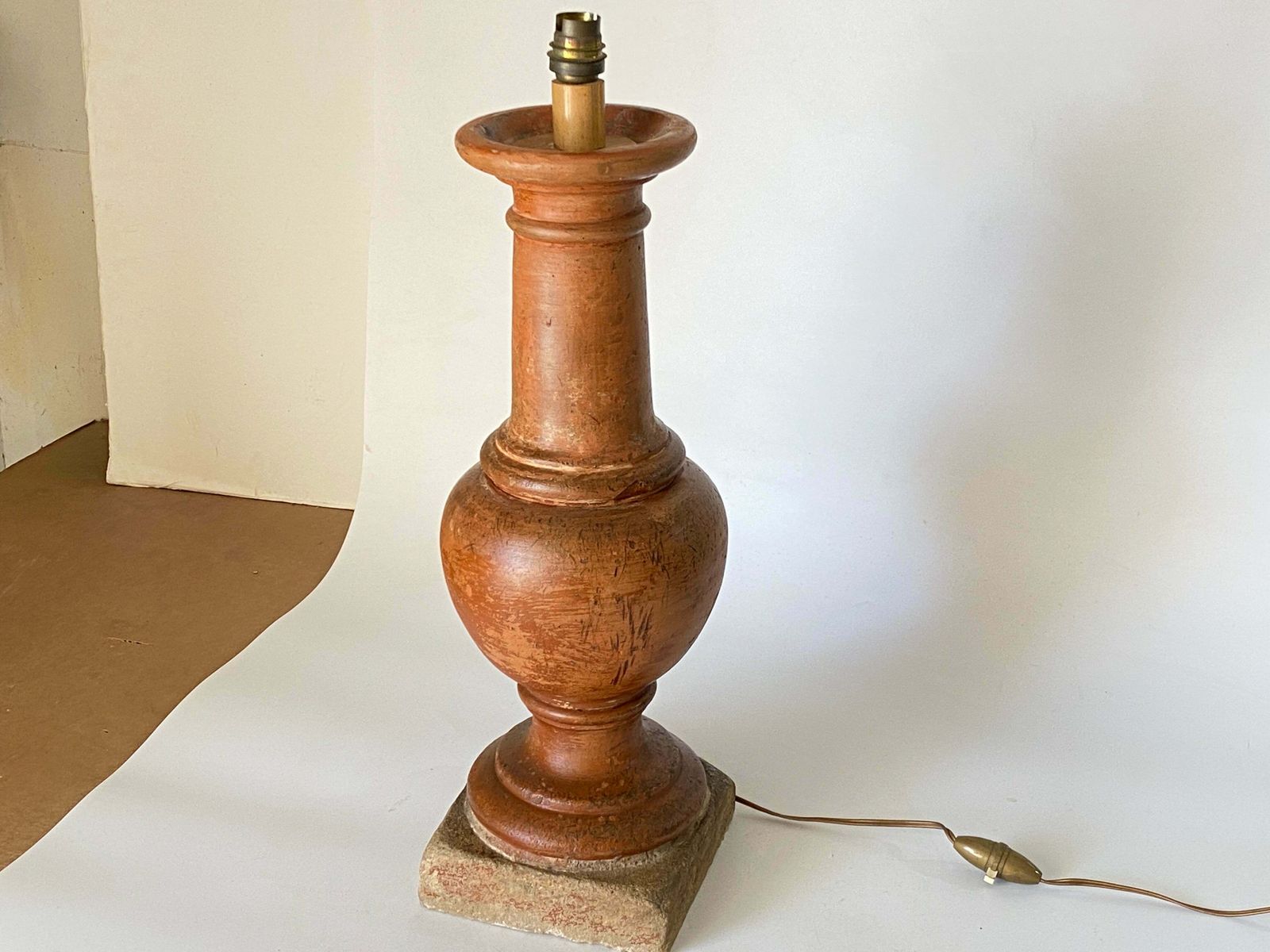 Tall French Neoclassical Terracotta Baluster Lamp, Brown Colour 19th Century photo furniture