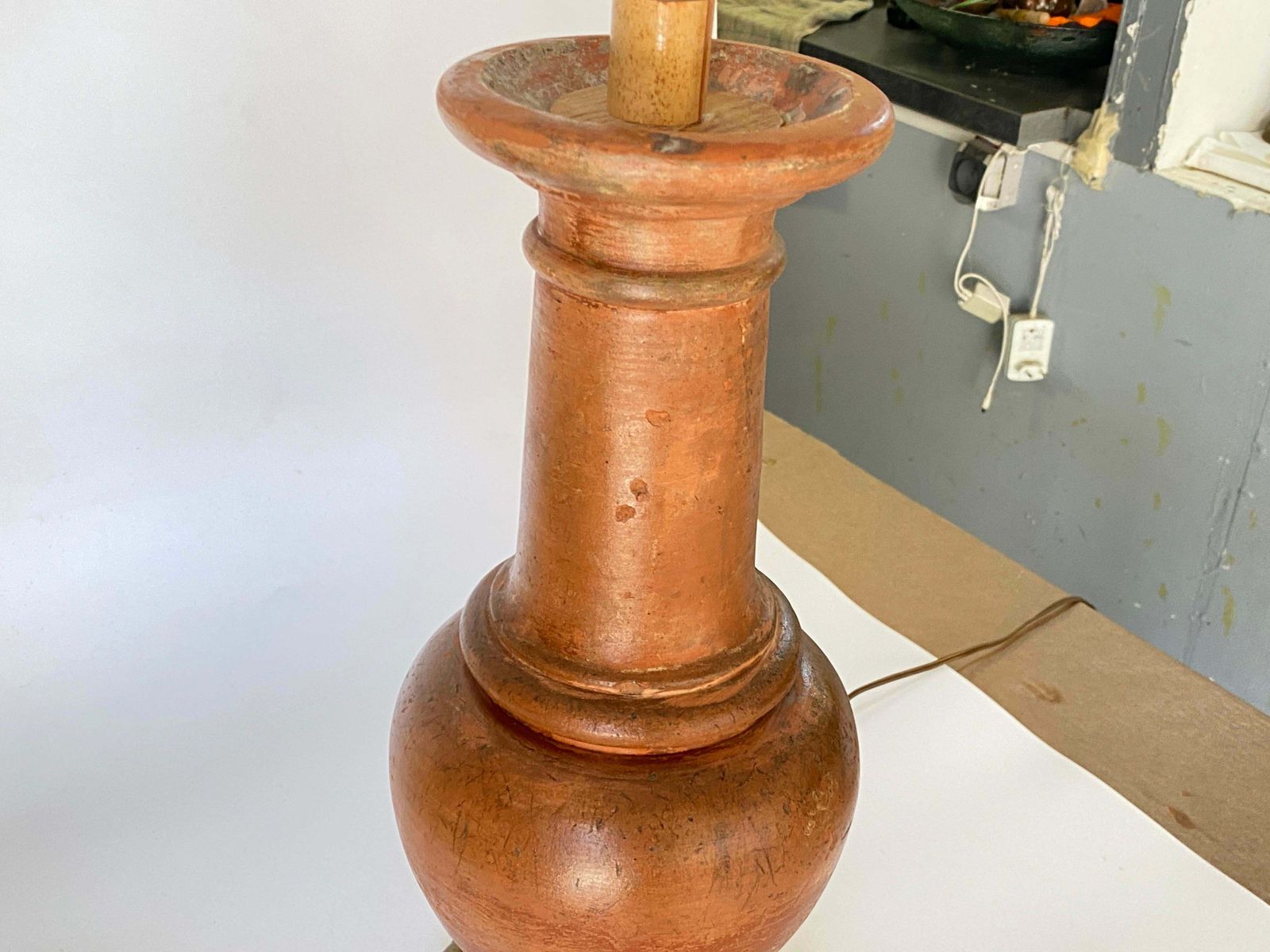 Tall French Neoclassical Terracotta Baluster Lamp, Brown Colour 19th Century photo vinterior