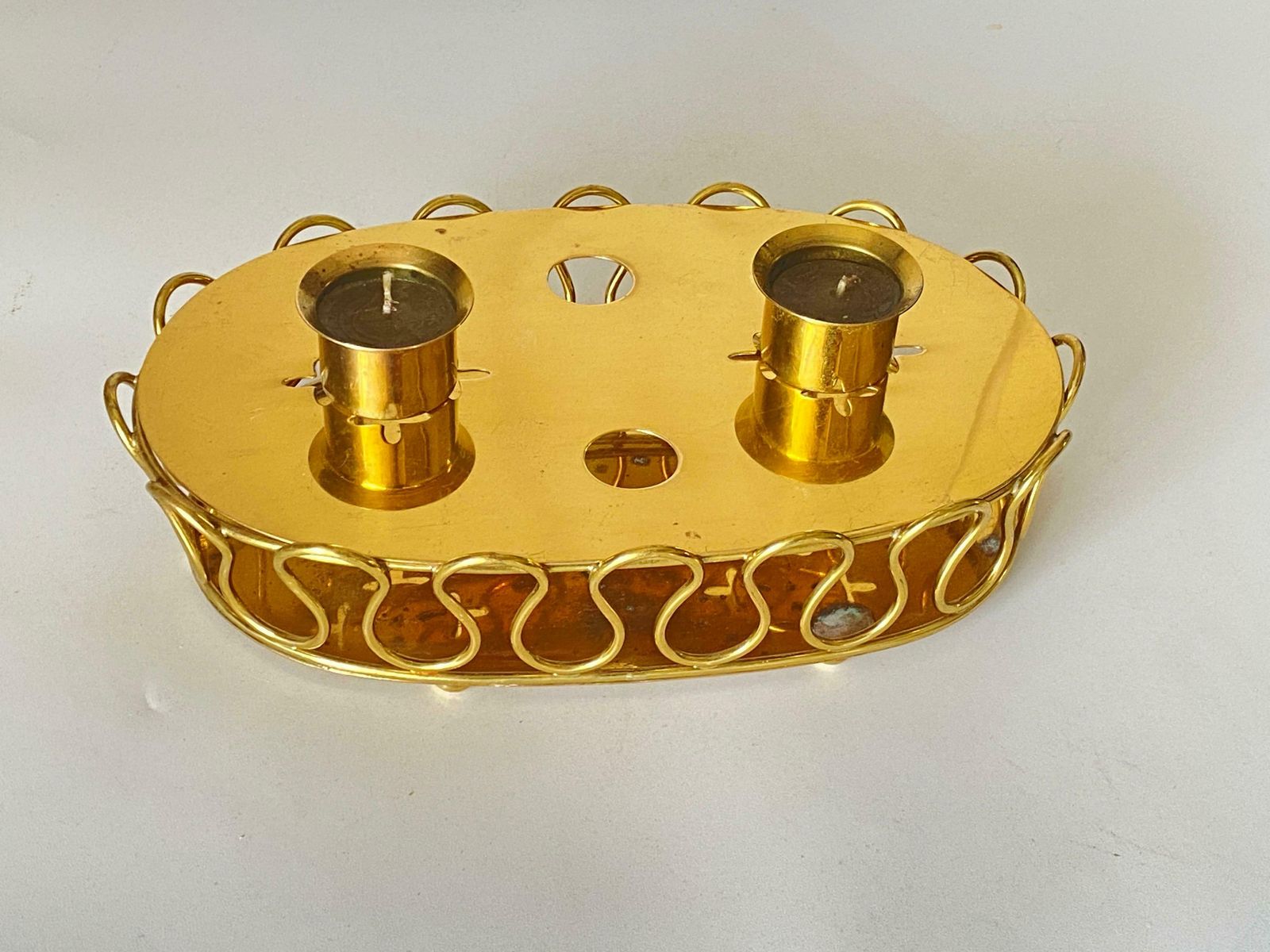 Platter In Brass, Candle Holder, Gold Colour, By Josef Frank 1940 photo for sale