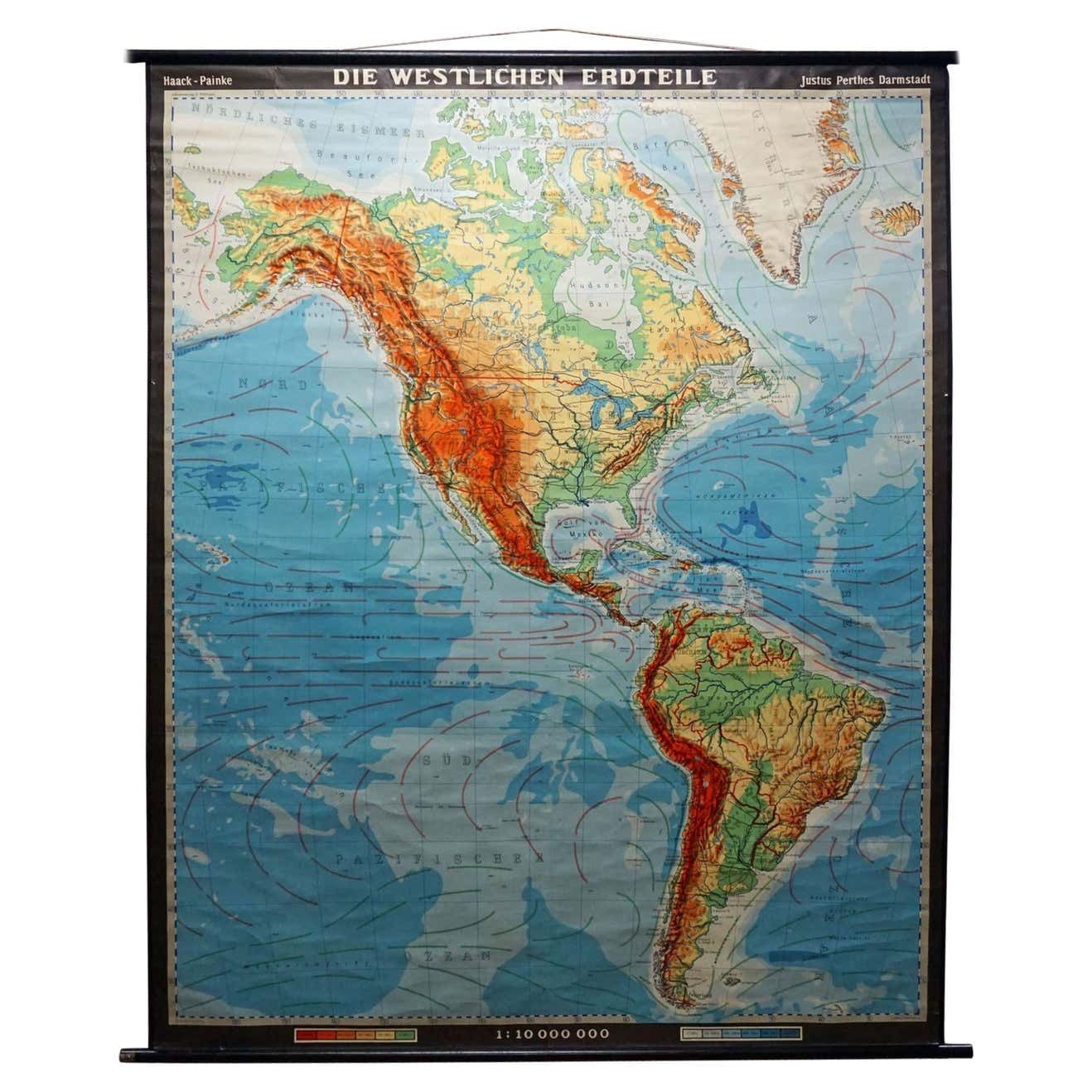 Vintage Mural Map Of The Western Part Of The World America North Middle South