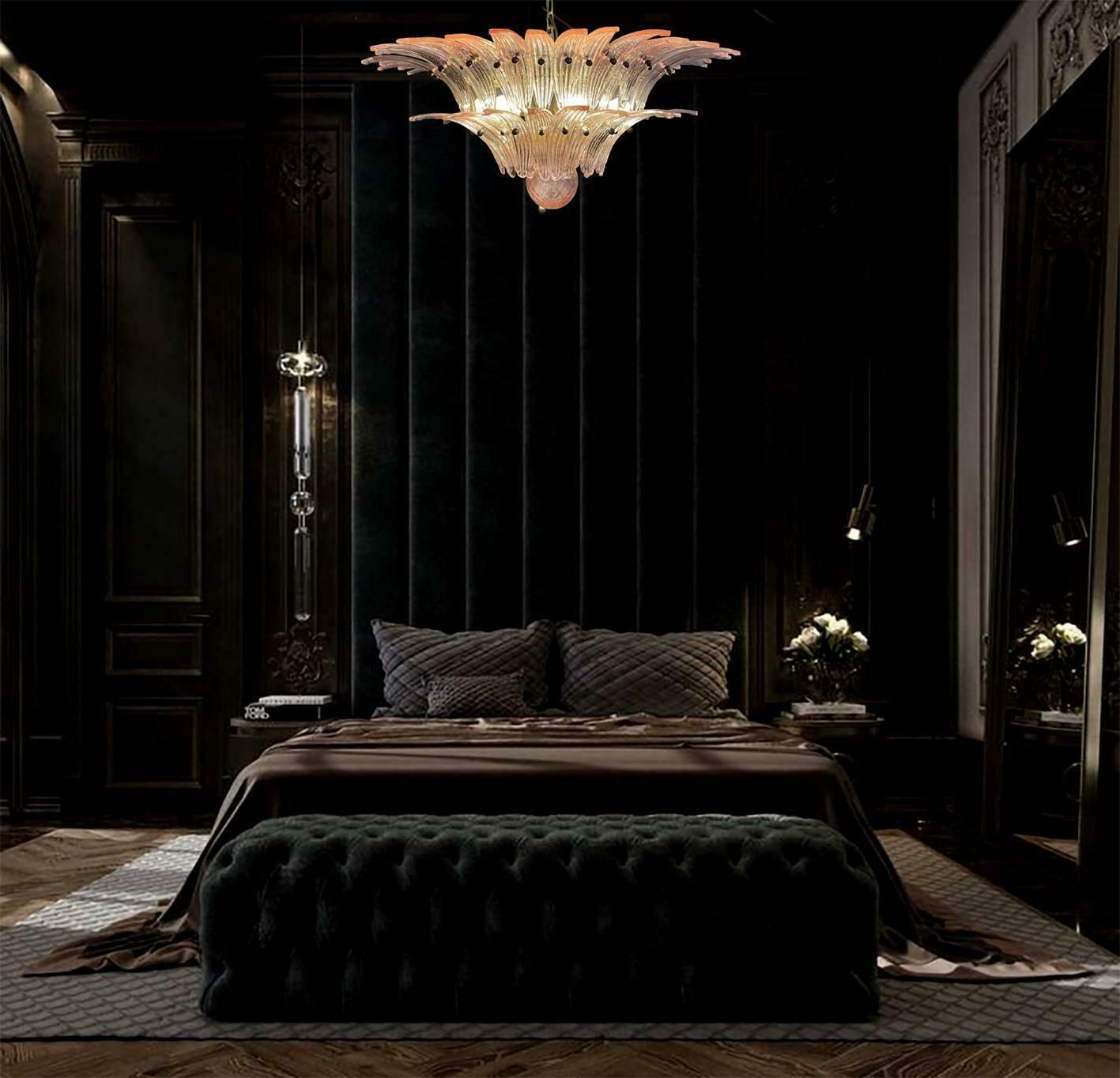 Pair Italian Pink Leaves Chandeliers, Murano photo vinterior