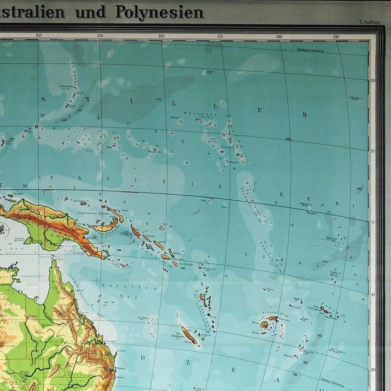 Map Mural Rollable Poster Vintage Wall Chart Australia New Zealand Polynesia photo for sale