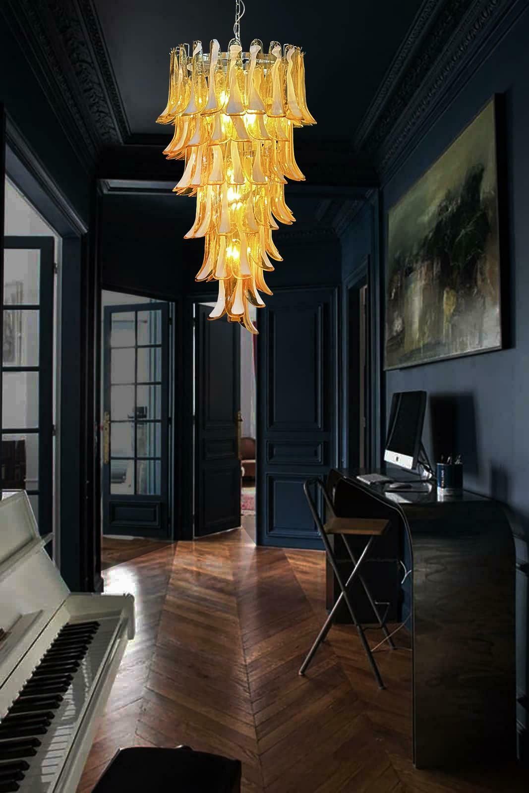 Huge Italian Murano Glass Spiral Chandelier   83 Amber Glass Petals photo furniture