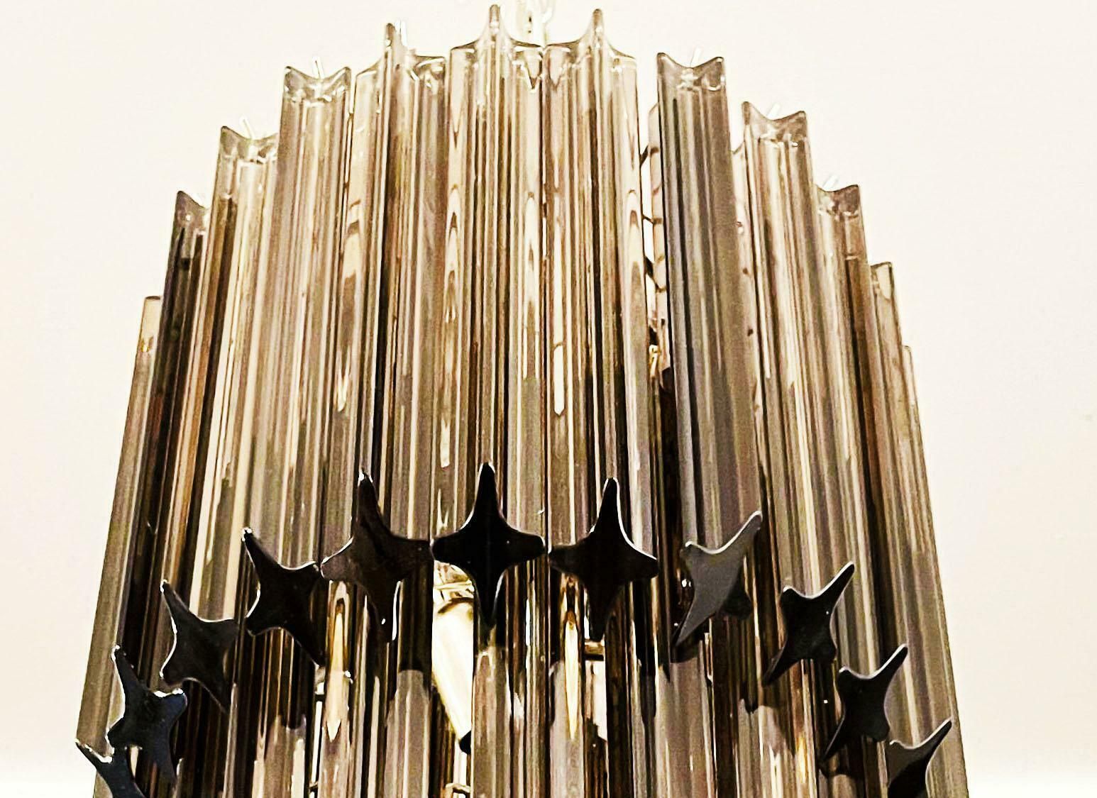 Gorgeous Murano Glass Spiral Chandeliers, 54 Quadriedri Smoked Prisms photo for sale