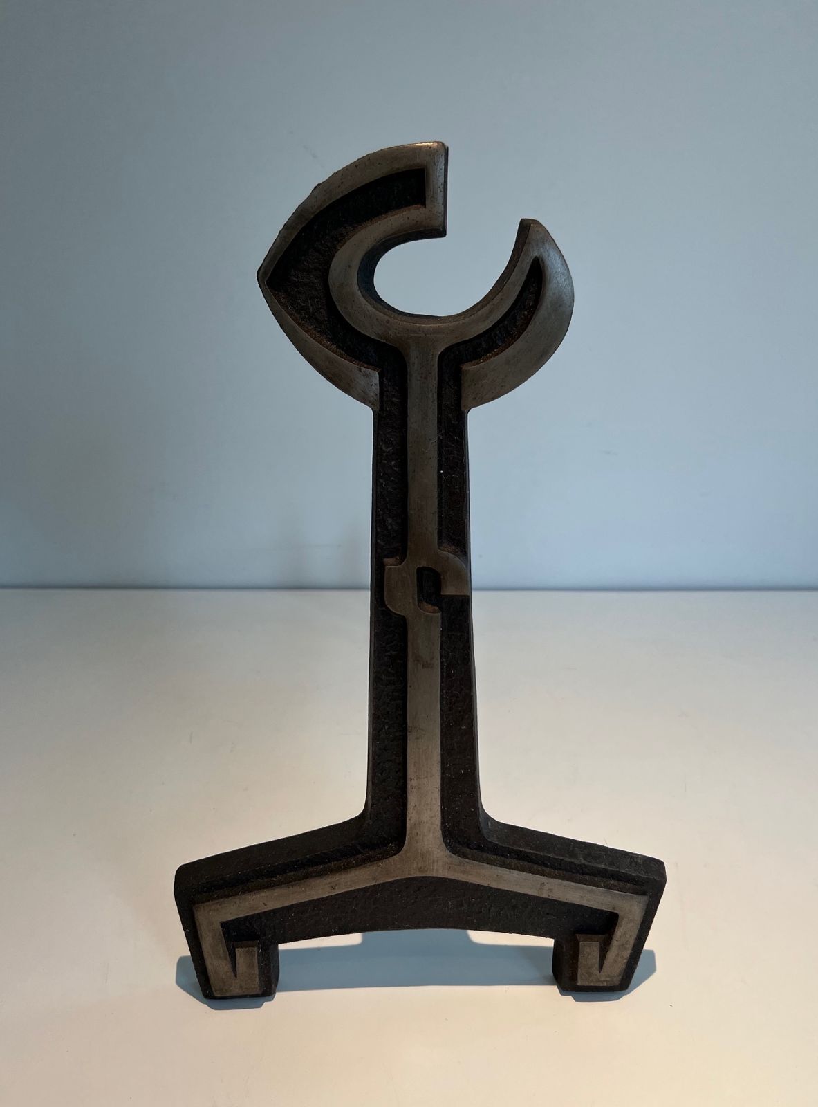 Pair Of Modernist Cast Iron And Wrought Iron Andirons photo Home Fixtures