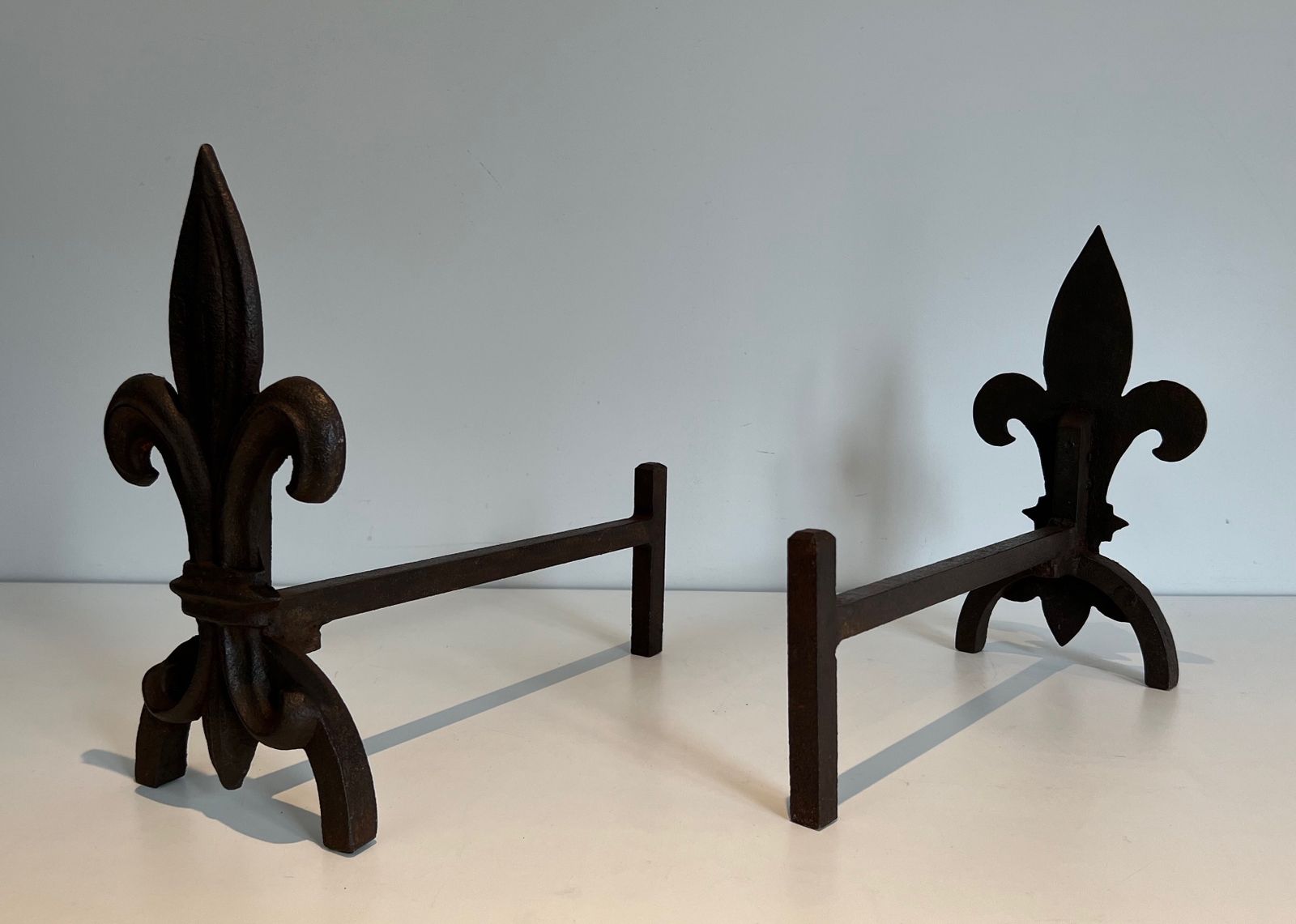 Pair Of Fleurs De Lys Cast Iron And Wrought Iron Andirons photo Home Fixtures