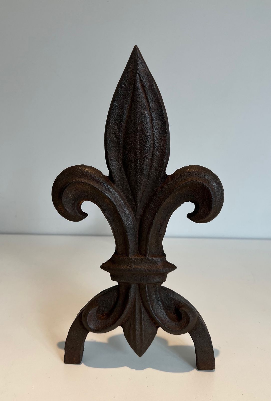 Pair Of Fleurs De Lys Cast Iron And Wrought Iron Andirons photo vintage