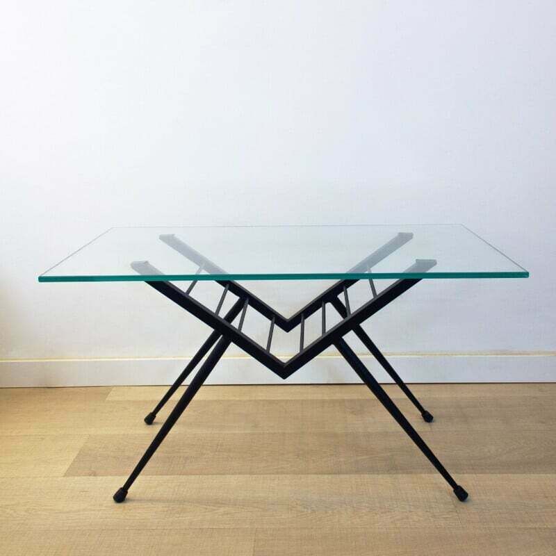 Vintage Coffee Table In Metal And Glass, Spain 1970 photo for sale