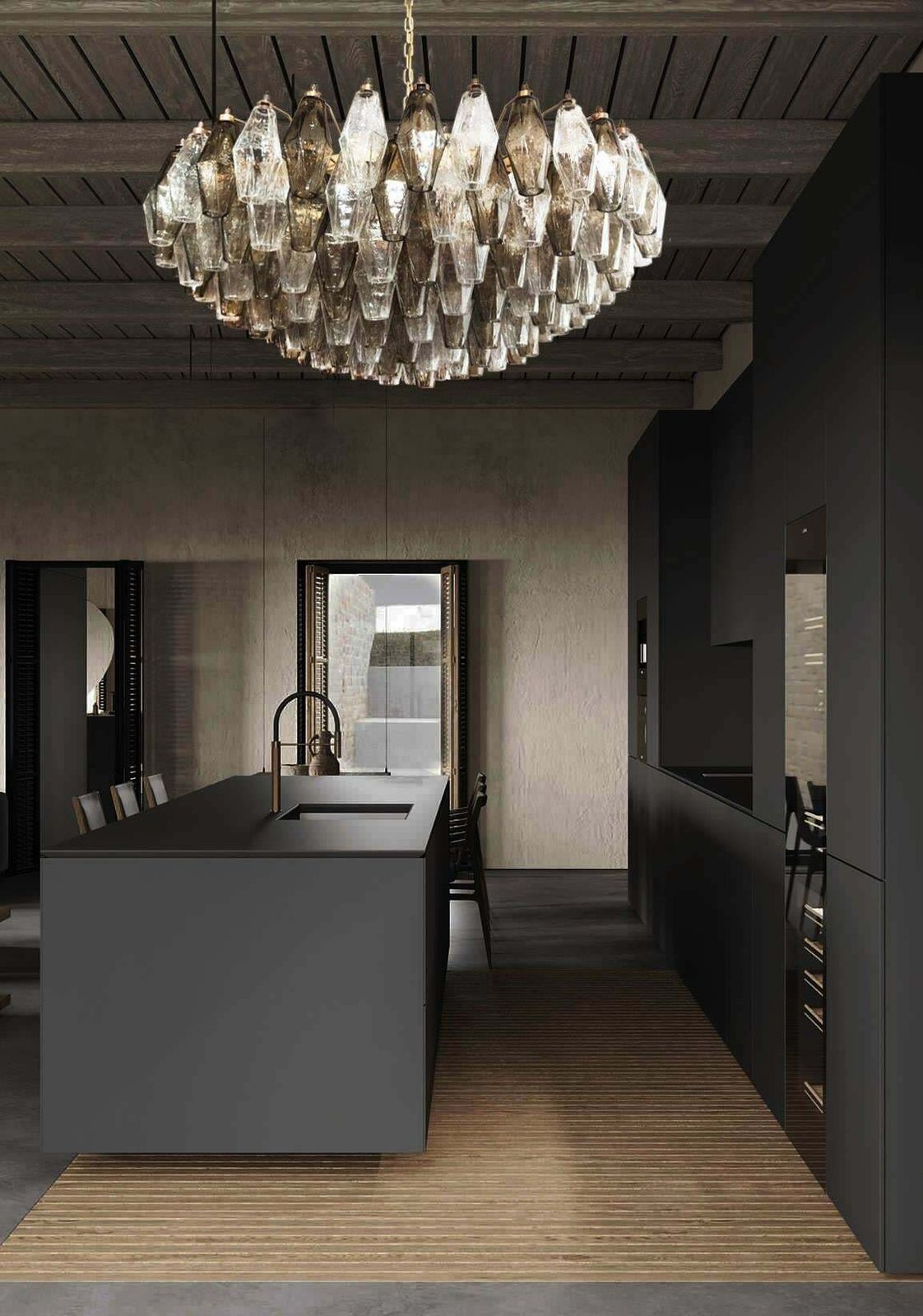 Charming Murano Glass Chandelier   185 Poliedri Clear And Smoked photo furniture