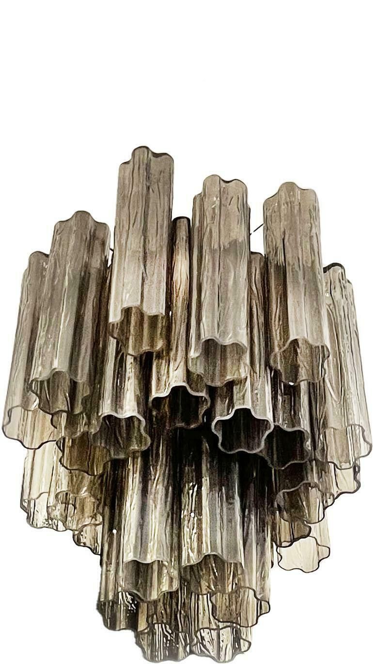 Elegant Murano Smoked Glass Tube Chandelier photo vinterior