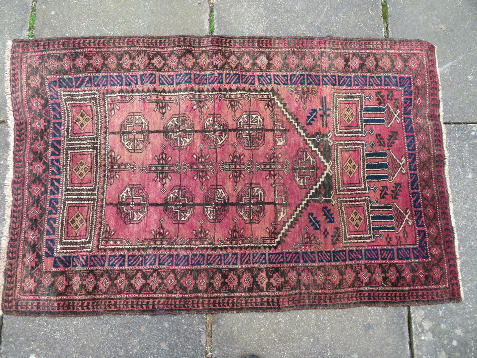 395.0 Old Afghan Turkmen Seh Mihrab  Kizil Ayak Prayer Rug. 143cm X 90cm. photo