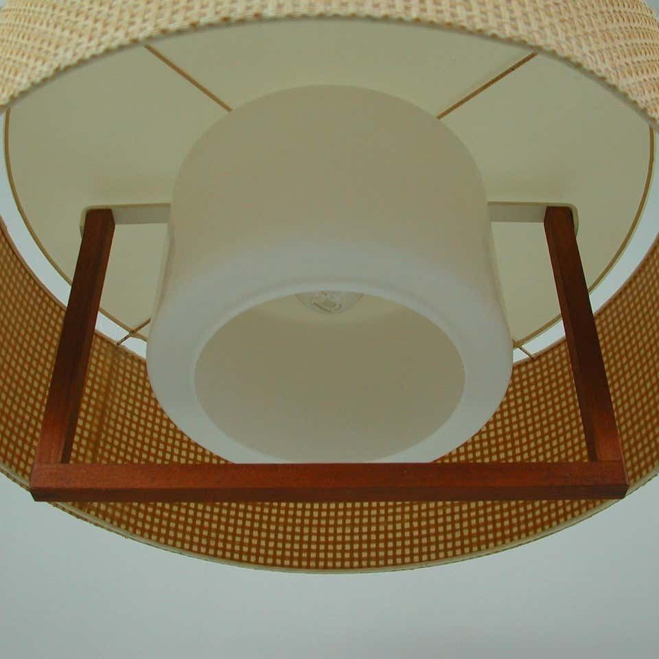 photo buy Midcentury Temde Raffia Teak And Milk Glass Pendant, Switzerland 1960s