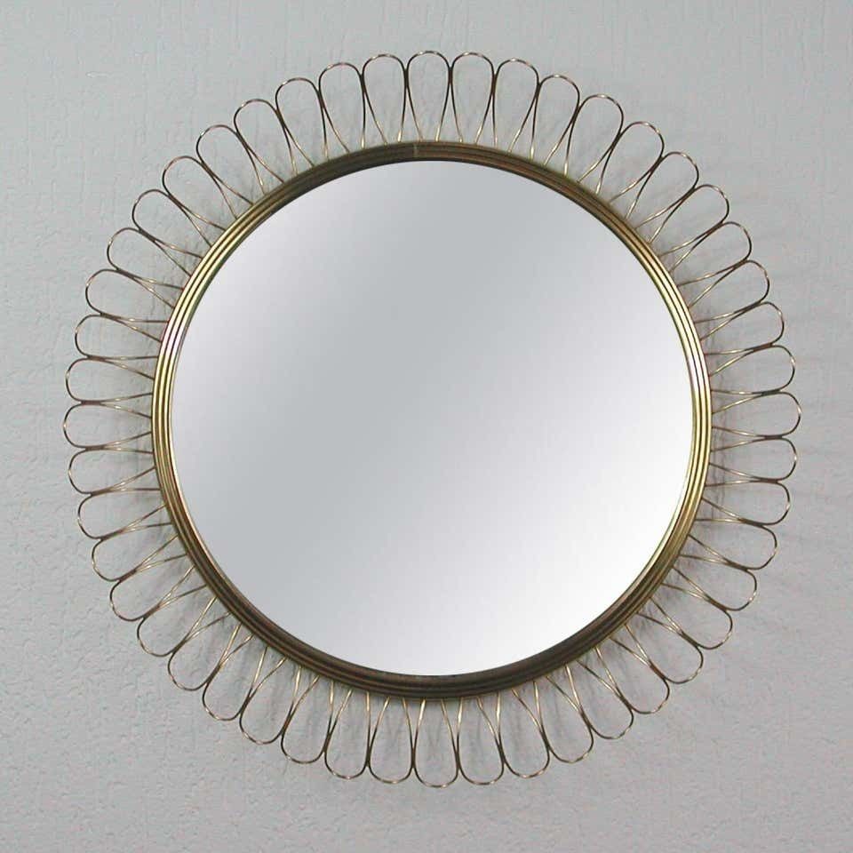 Midcentury Sculptural Round Brass Wall Mirror, Sweden 1950s photo vinterior