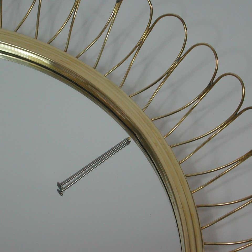 photo furniture Midcentury Sculptural Round Brass Wall Mirror, Sweden 1950s