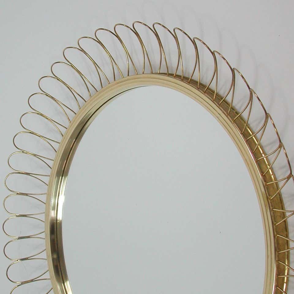 photo for sale Midcentury Sculptural Round Brass Wall Mirror, Sweden 1950s
