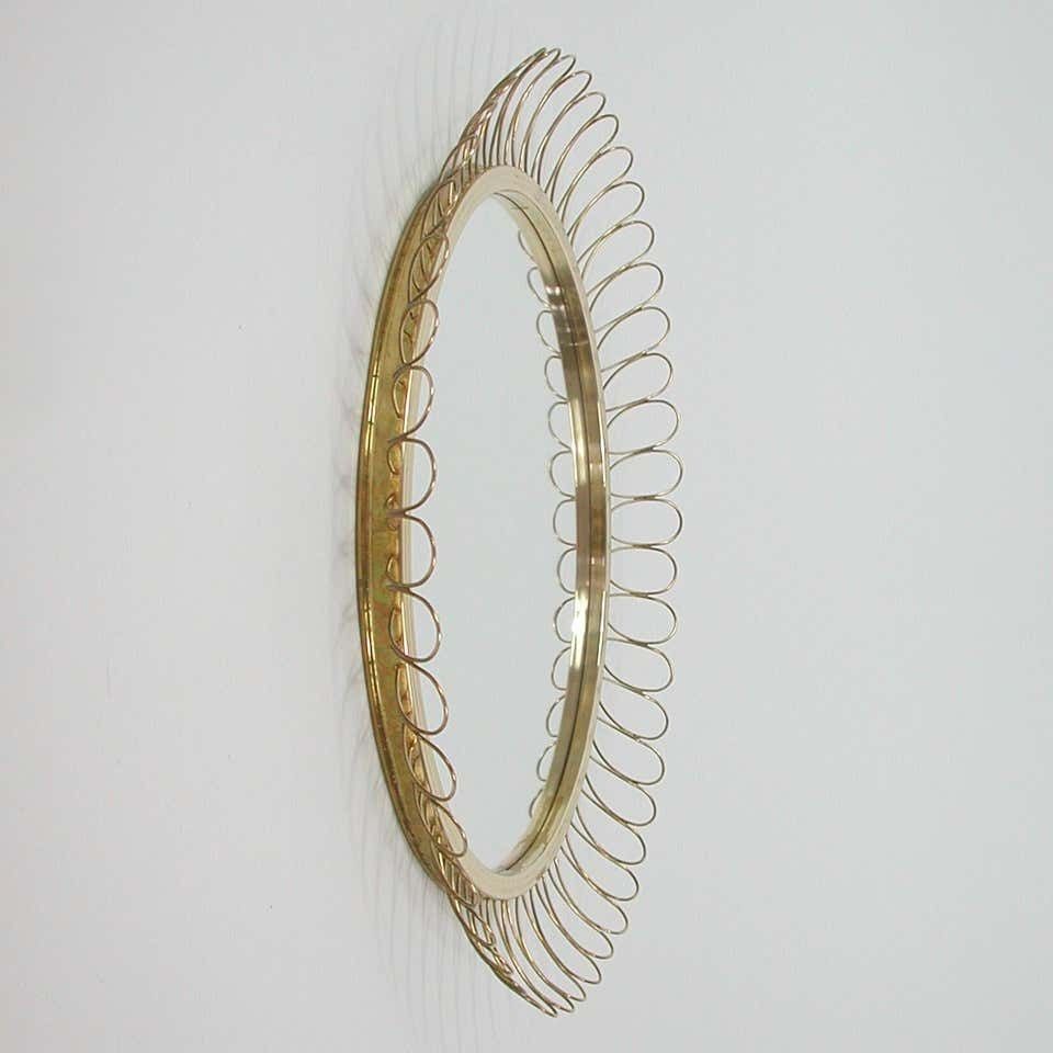 Home Decor Midcentury Sculptural Round Brass Wall Mirror, Sweden 1950s photo