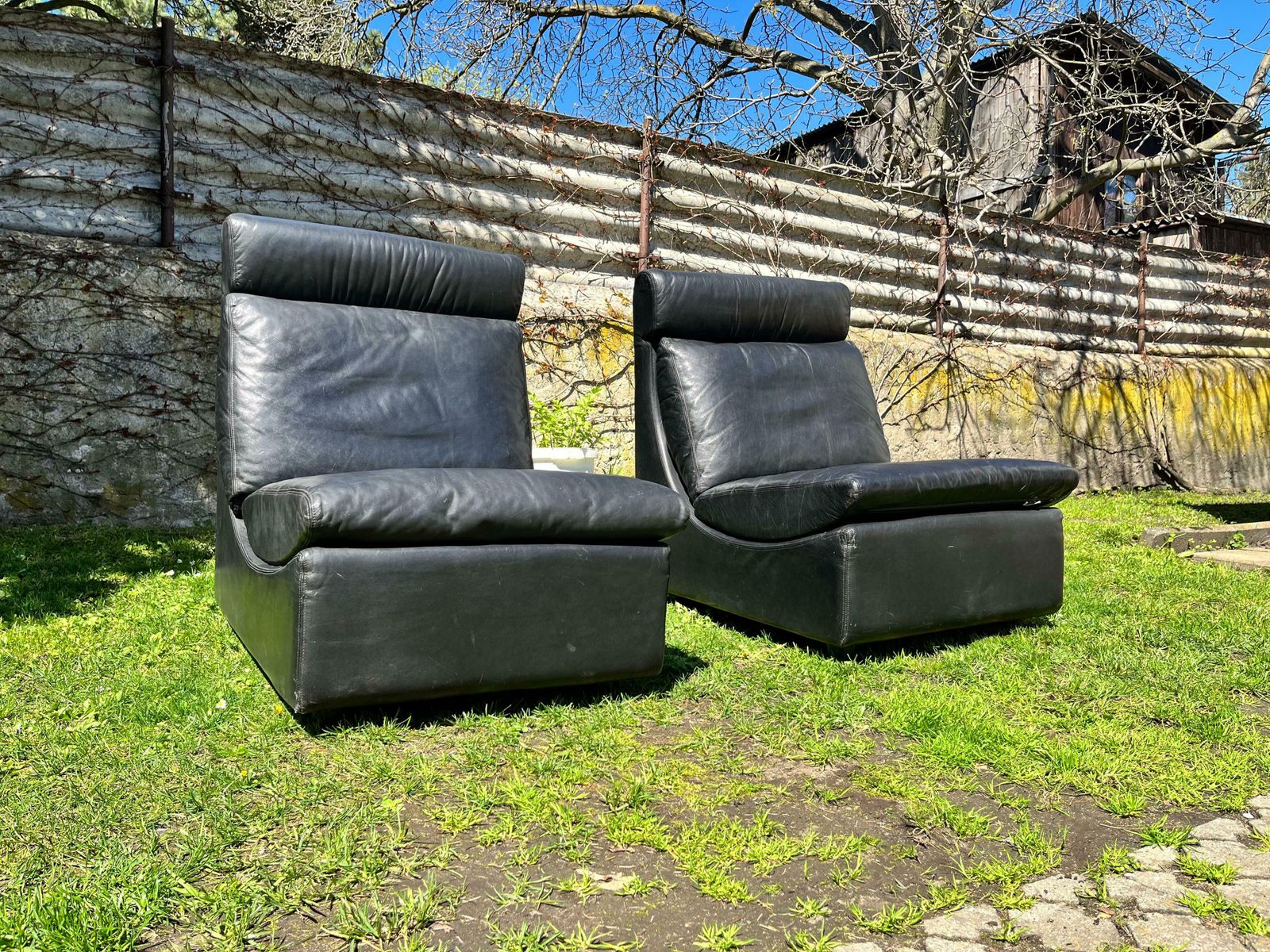 Pair Of Two Black Leather Modular Sofa Chairs By Walter Knoll, Germany   1970s photo Furniture