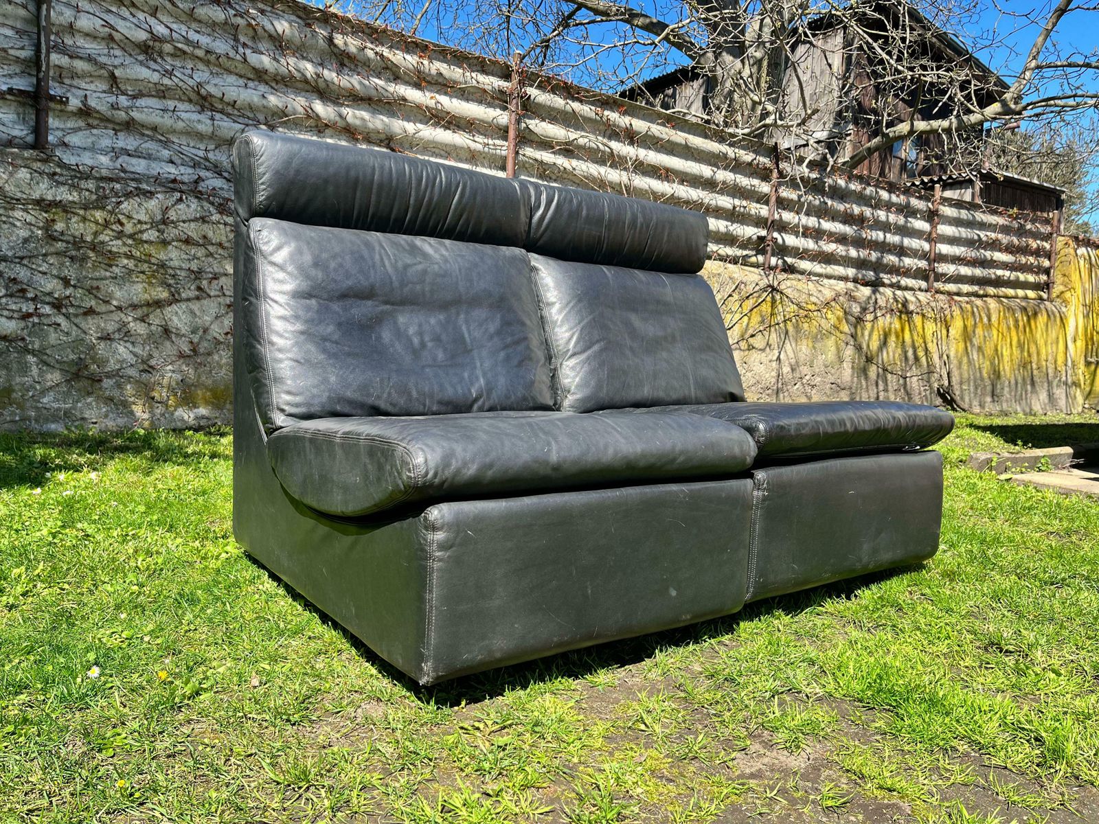 Pair Of Two Black Leather Modular Sofa Chairs By Walter Knoll, Germany   1970s photo buy