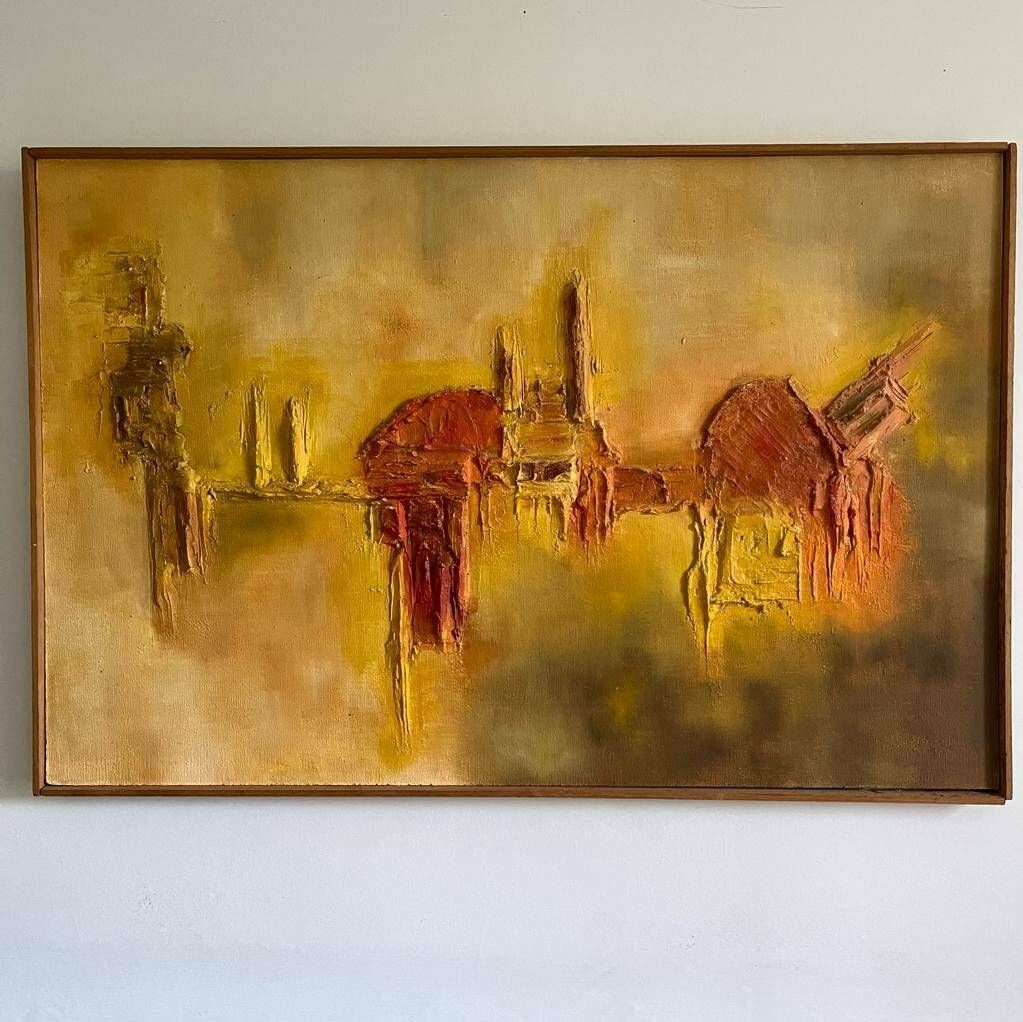 Original 70s Oil Painting/ Relief By John Jackson photo for sale