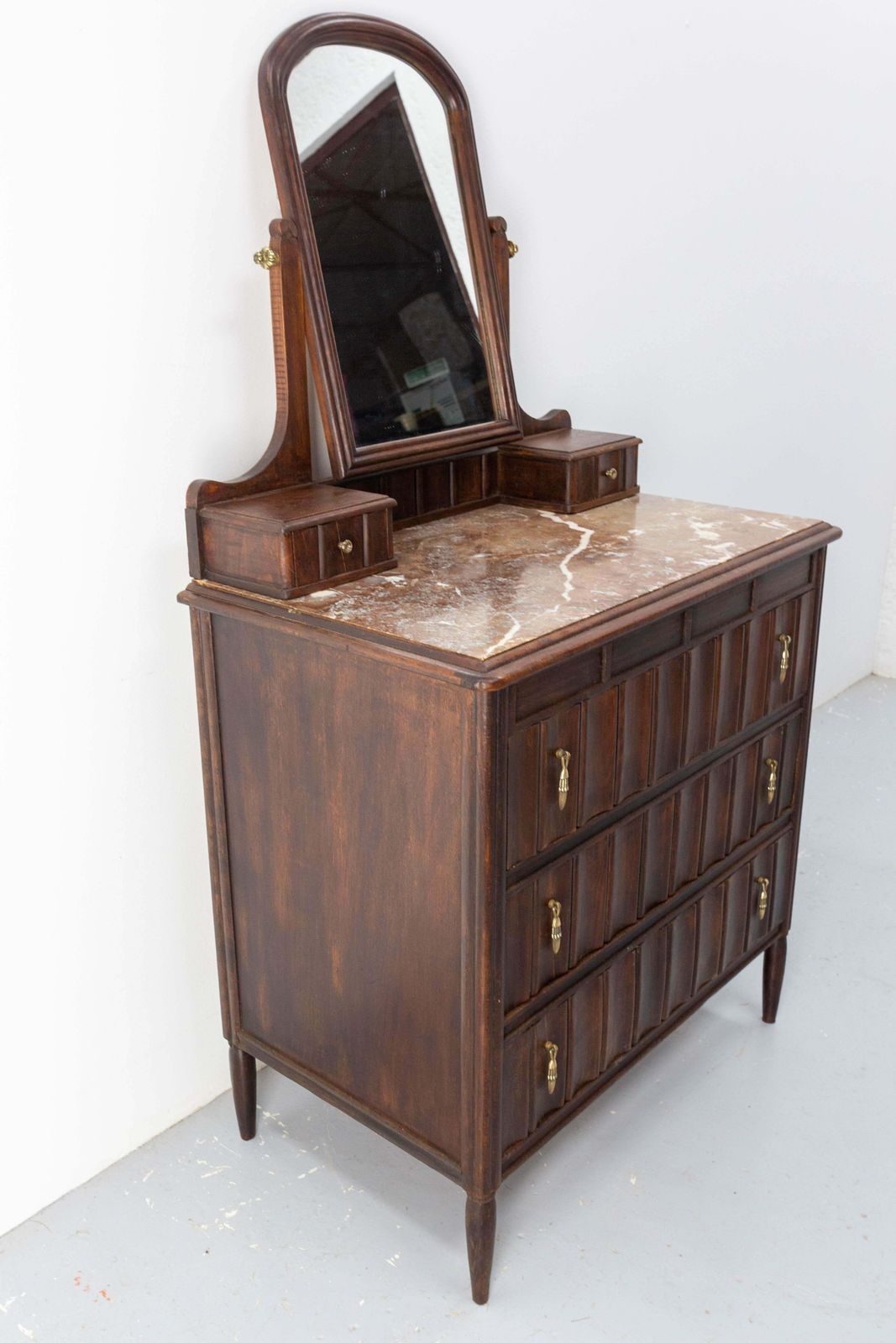 French Art Deco Dressing Table Vanity Unit With Drawers Marble & Mirror, C. 1930 photo Furniture