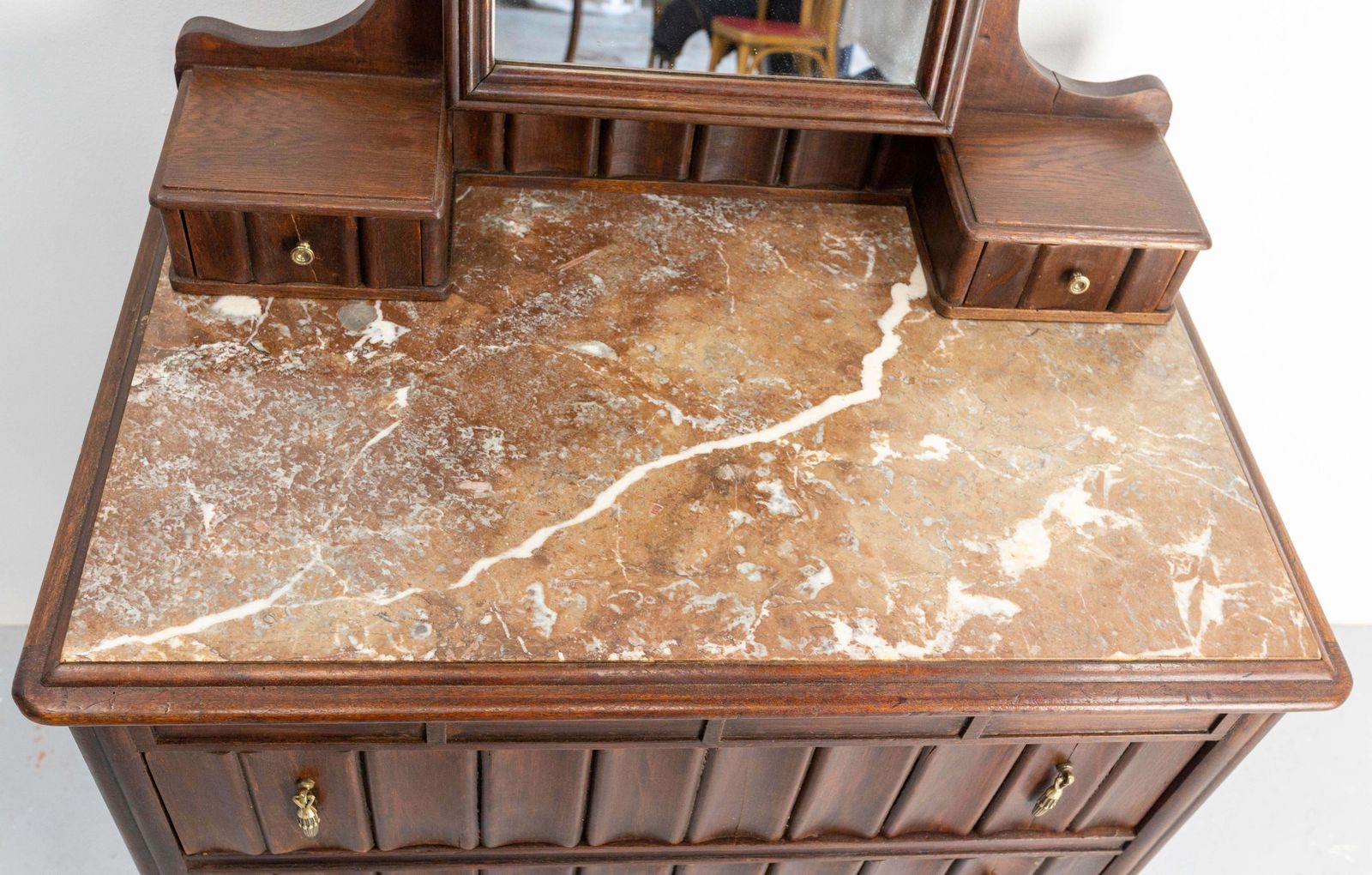 French Art Deco Dressing Table Vanity Unit With Drawers Marble & Mirror, C. 1930 photo vinterior