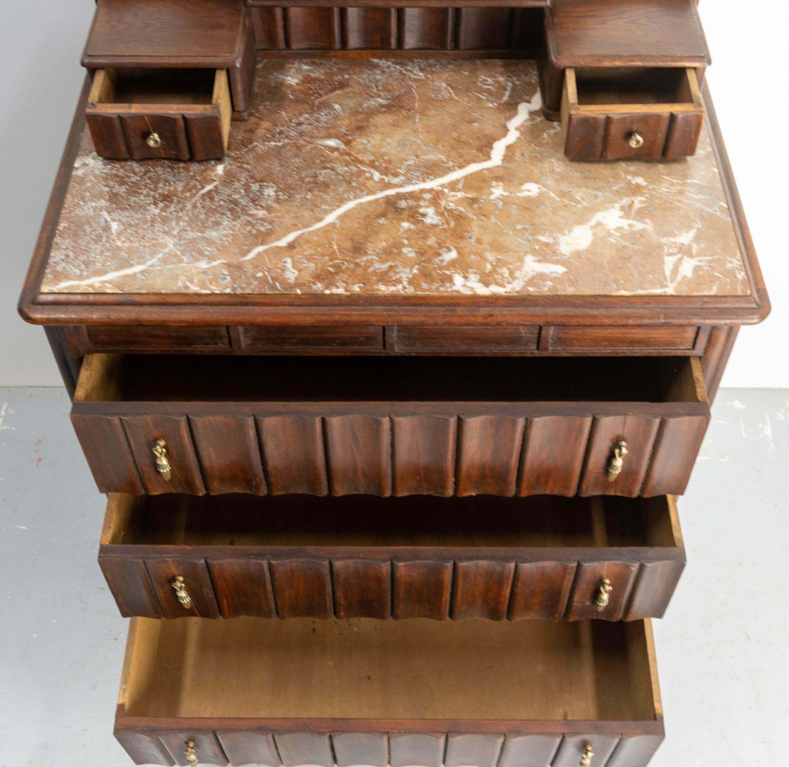 French Art Deco Dressing Table Vanity Unit With Drawers Marble & Mirror, C. 1930 photo vintage