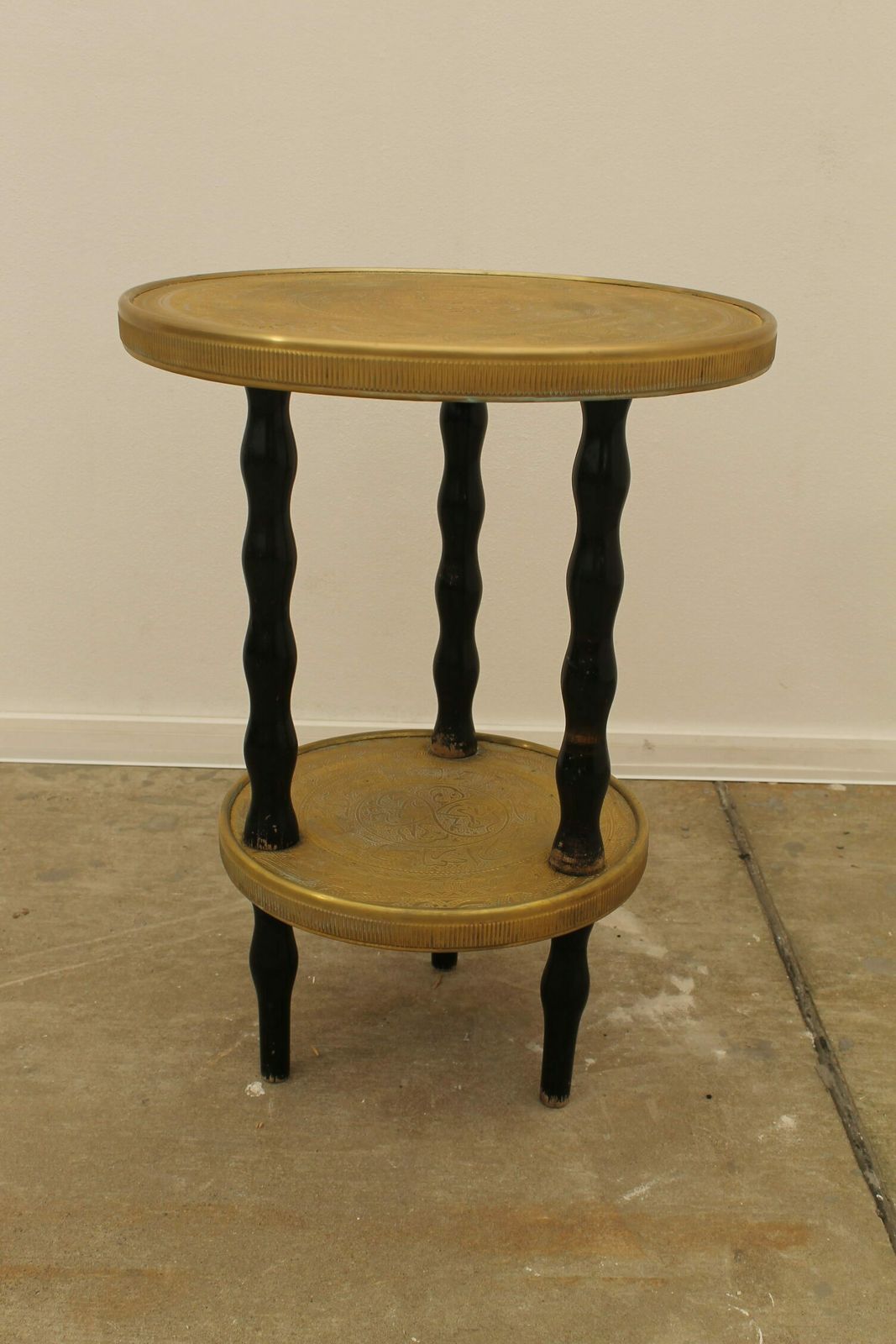 Art Deco Wood And Brass Round Side Table, Bohemia, 1930s photo for sale