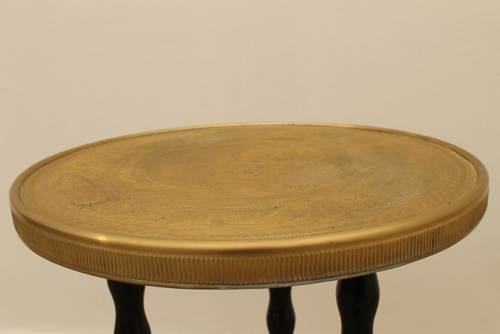 photo furniture Art Deco Wood And Brass Round Side Table, Bohemia, 1930s