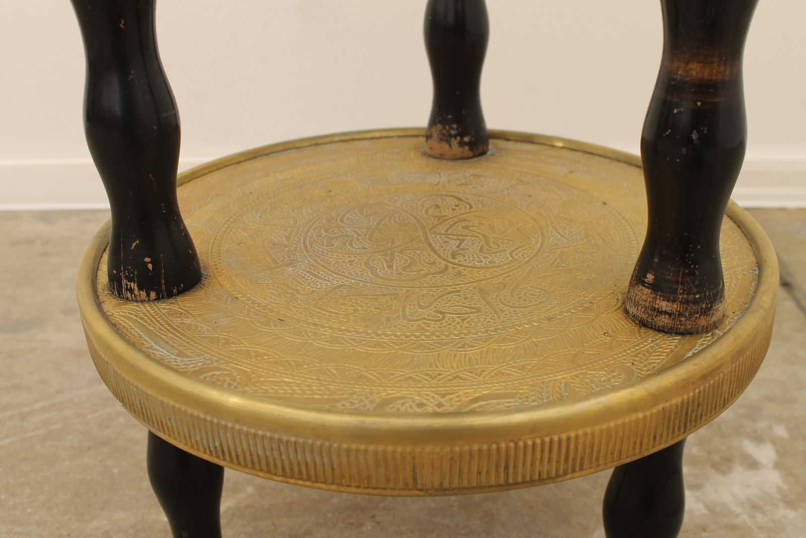 photo for sale Art Deco Wood And Brass Round Side Table, Bohemia, 1930s