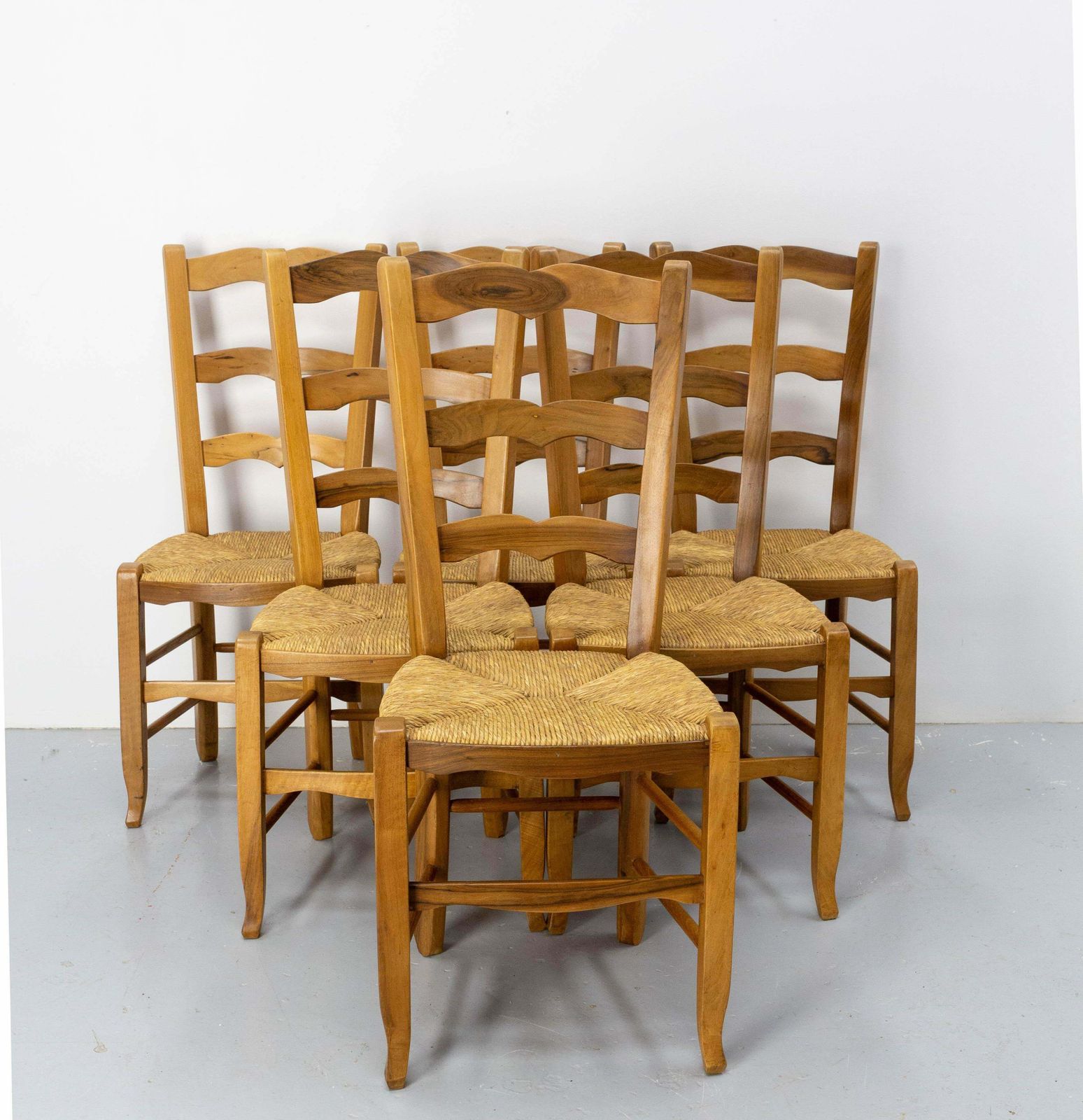 Six French Dining Chairs Oak Chairs Rush Seats Provincial Style, Circa 1970 photo furniture