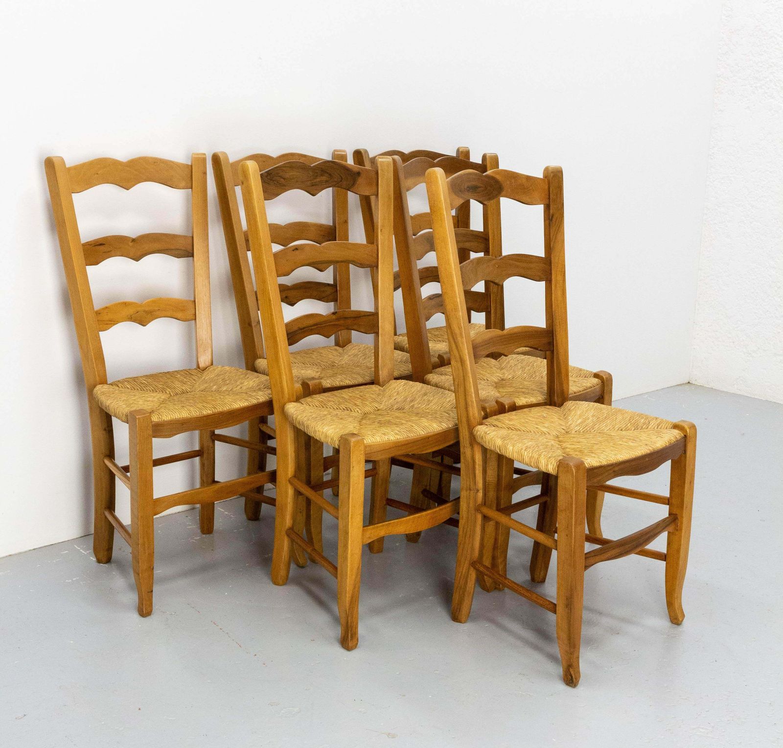 Six French Dining Chairs Oak Chairs Rush Seats Provincial Style, Circa 1970 photo for sale