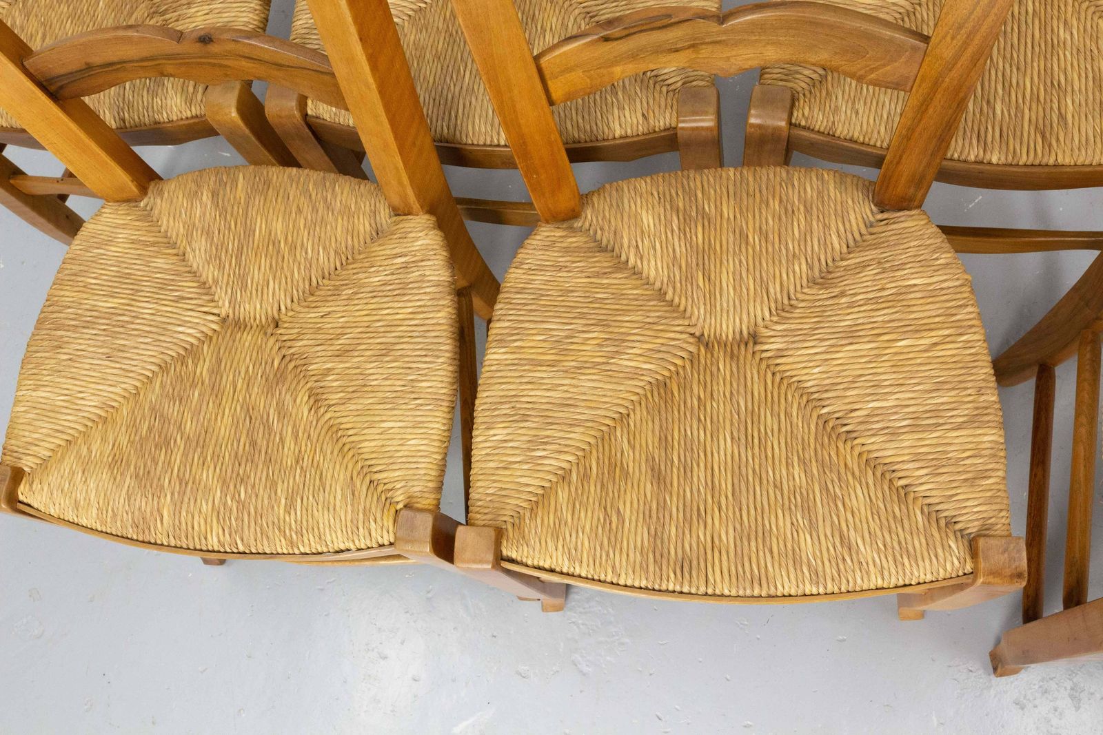photo buy Six French Dining Chairs Oak Chairs Rush Seats Provincial Style, Circa 1970