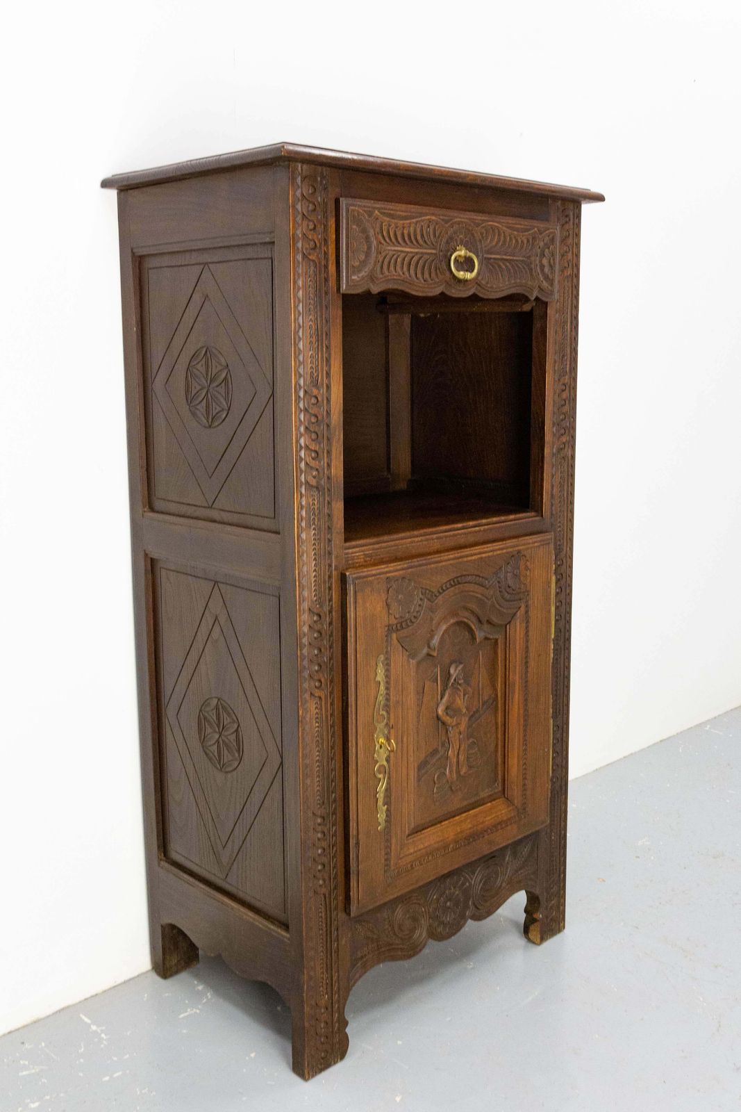 Chestnut Side Table Or Little Buffet, Sailor & Boats French Britanny, Circa 1940 photo for sale