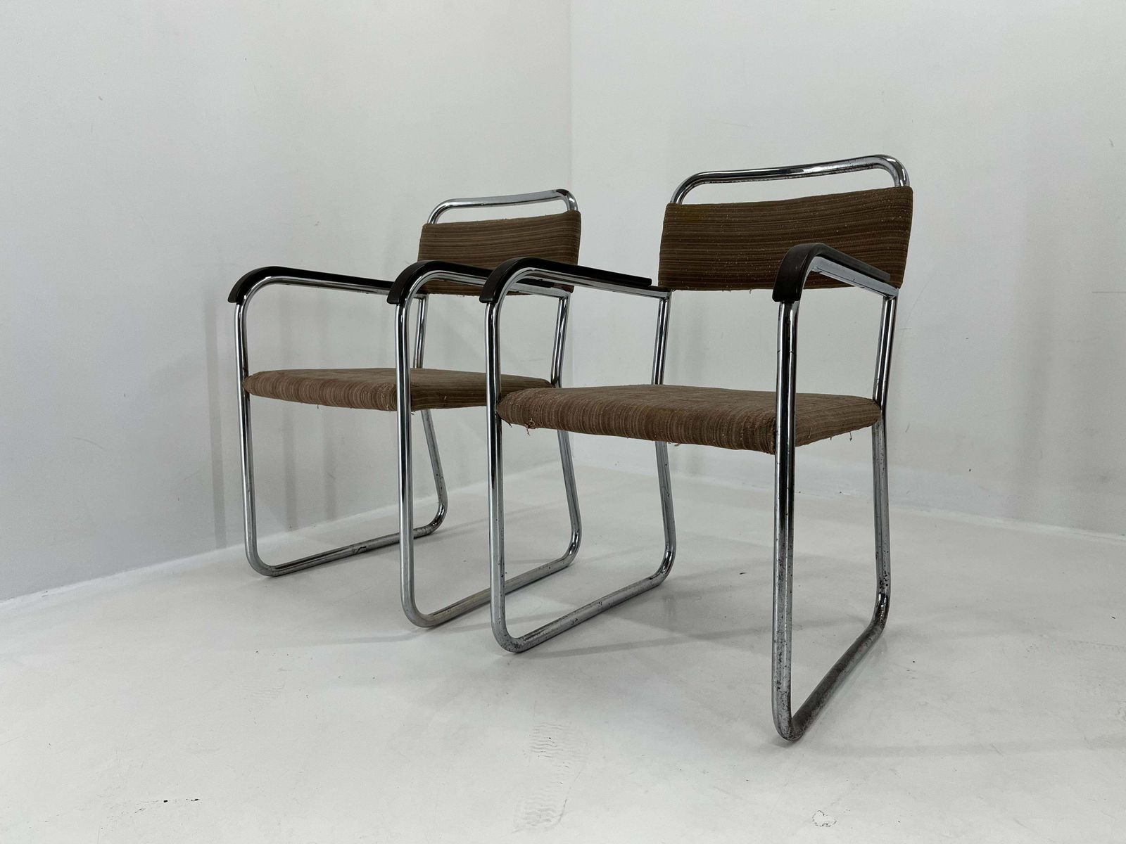 Pair Of Bauhaus Tubular Steel Chrome Armchairs   1930s photo furniture