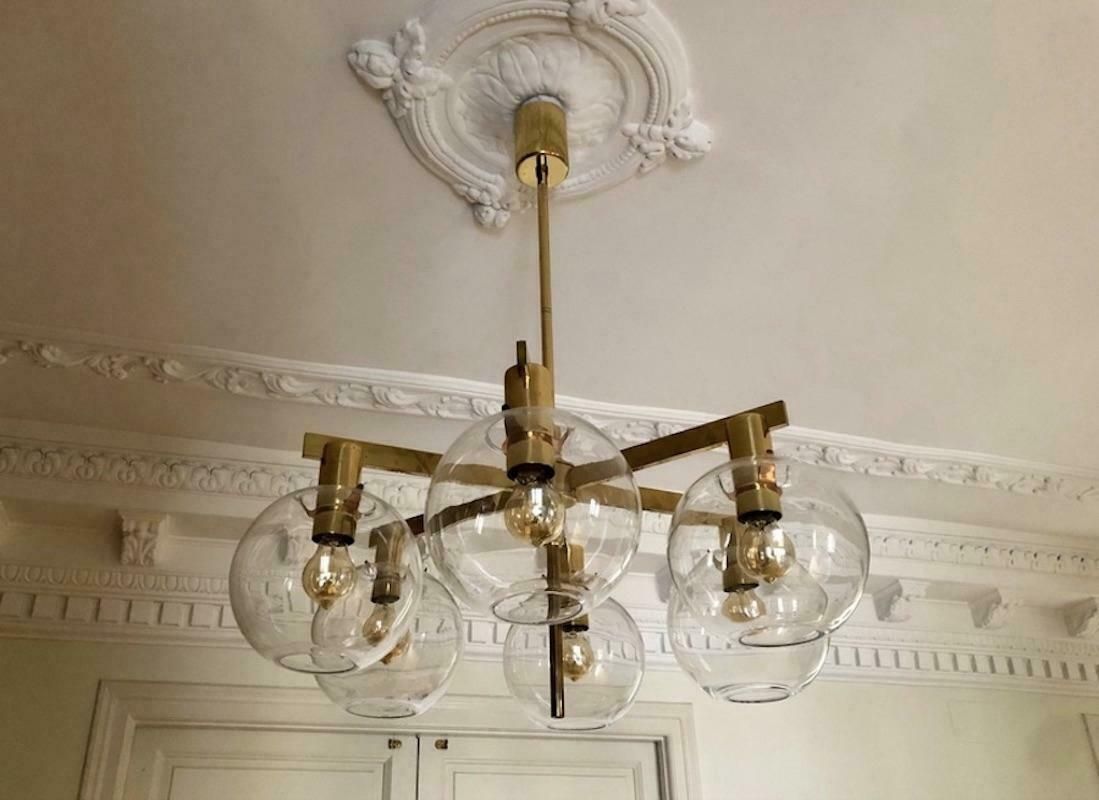 Hans Agne Jakobsson 'Pastoral' Brass Chandelier With Six Light Globes photo furniture