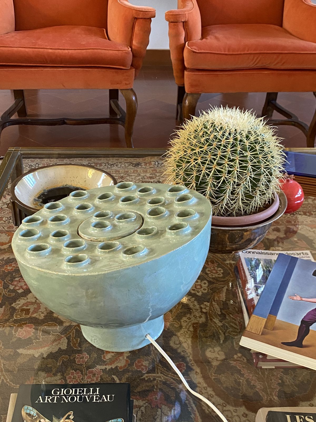 Organic Modern Aquamarine Ceramic Lamp, France, 1980s photo vinterior