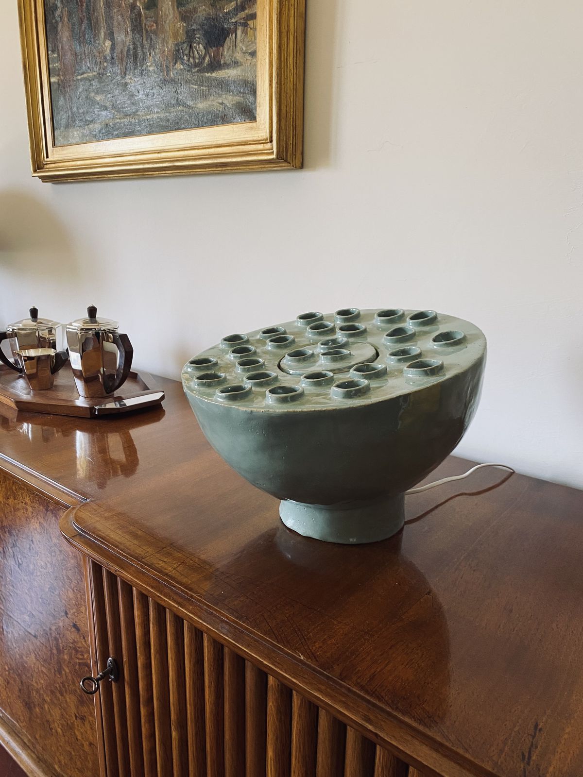 Organic Modern Aquamarine Ceramic Lamp, France, 1980s photo vintage