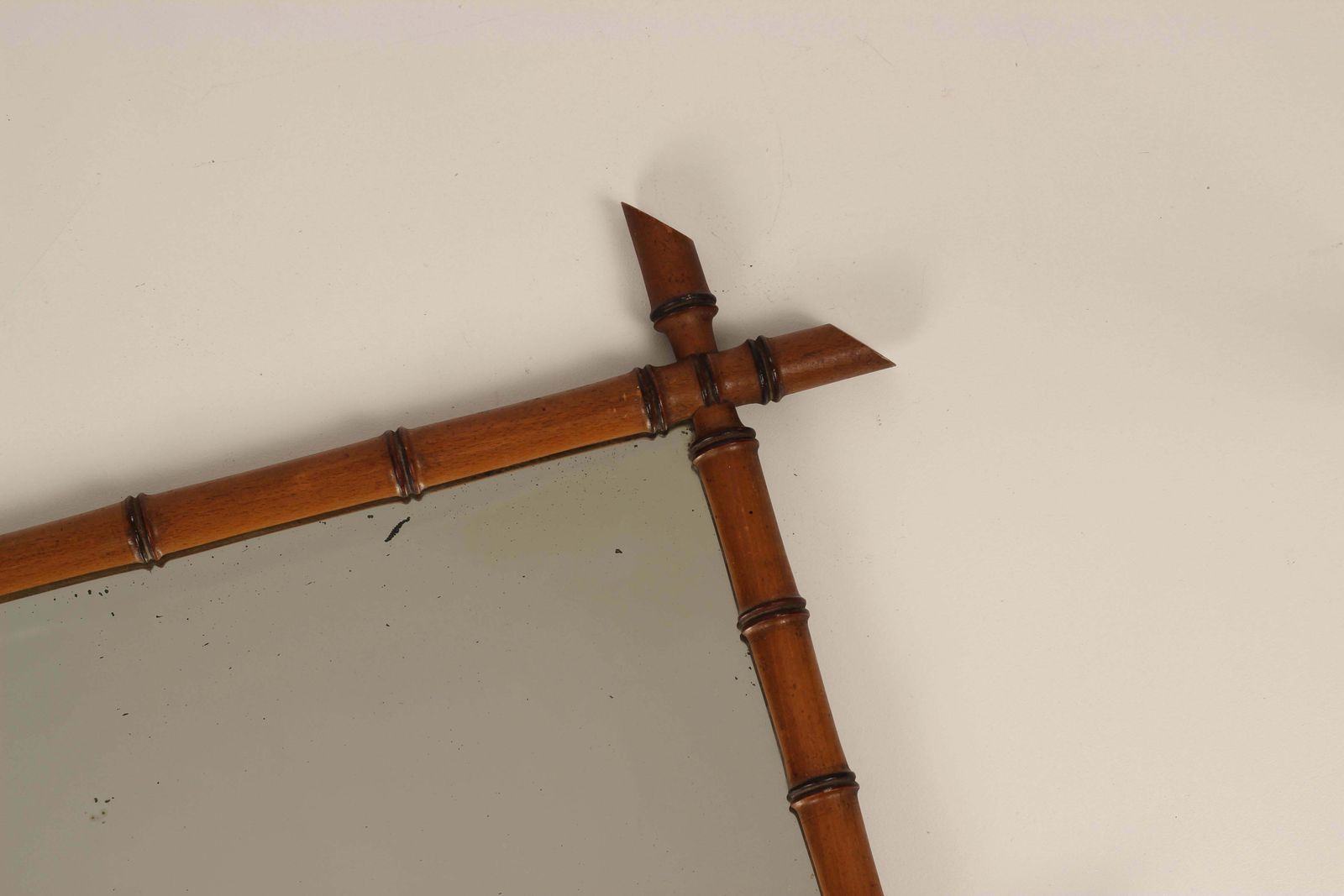 Boho Chic Style Faux Bamboo Walnut Framed Mirror Made In France In Mid 1800s photo furniture