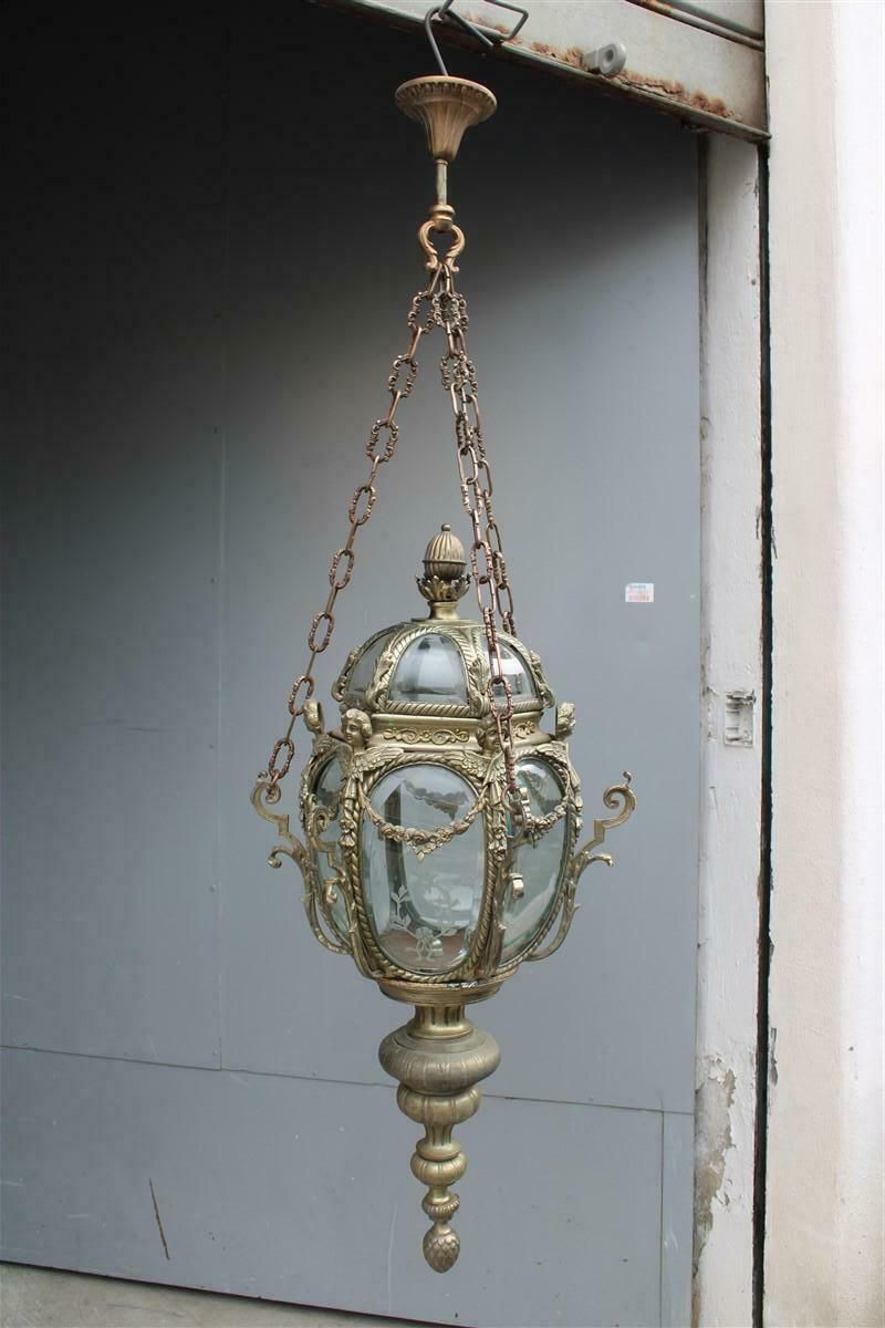 Ancient Baroque Style Lantern In Bronze Fusion With Little Angels Curved Glass photo furniture