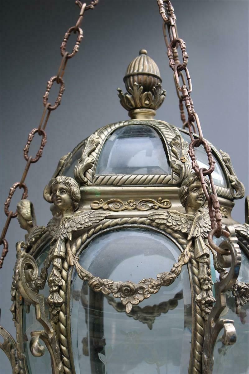Ancient Baroque Style Lantern In Bronze Fusion With Little Angels Curved Glass photo vintage