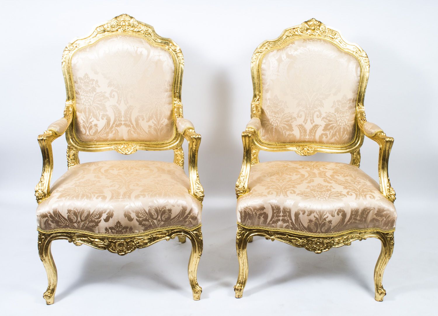 Vintage  Pair Louis XV Revival French Gilded Armchairs 20th C photo furniture