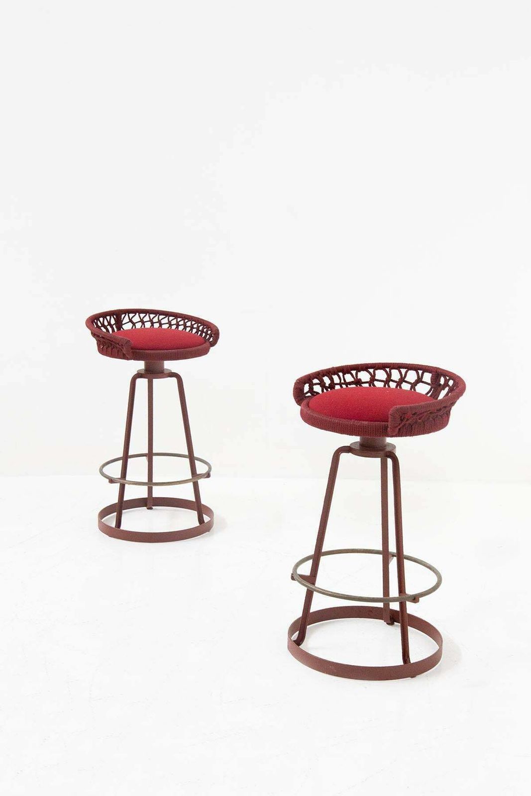 Marzio Cecchi Pair Of Italian Red Rope High Stools photo for sale