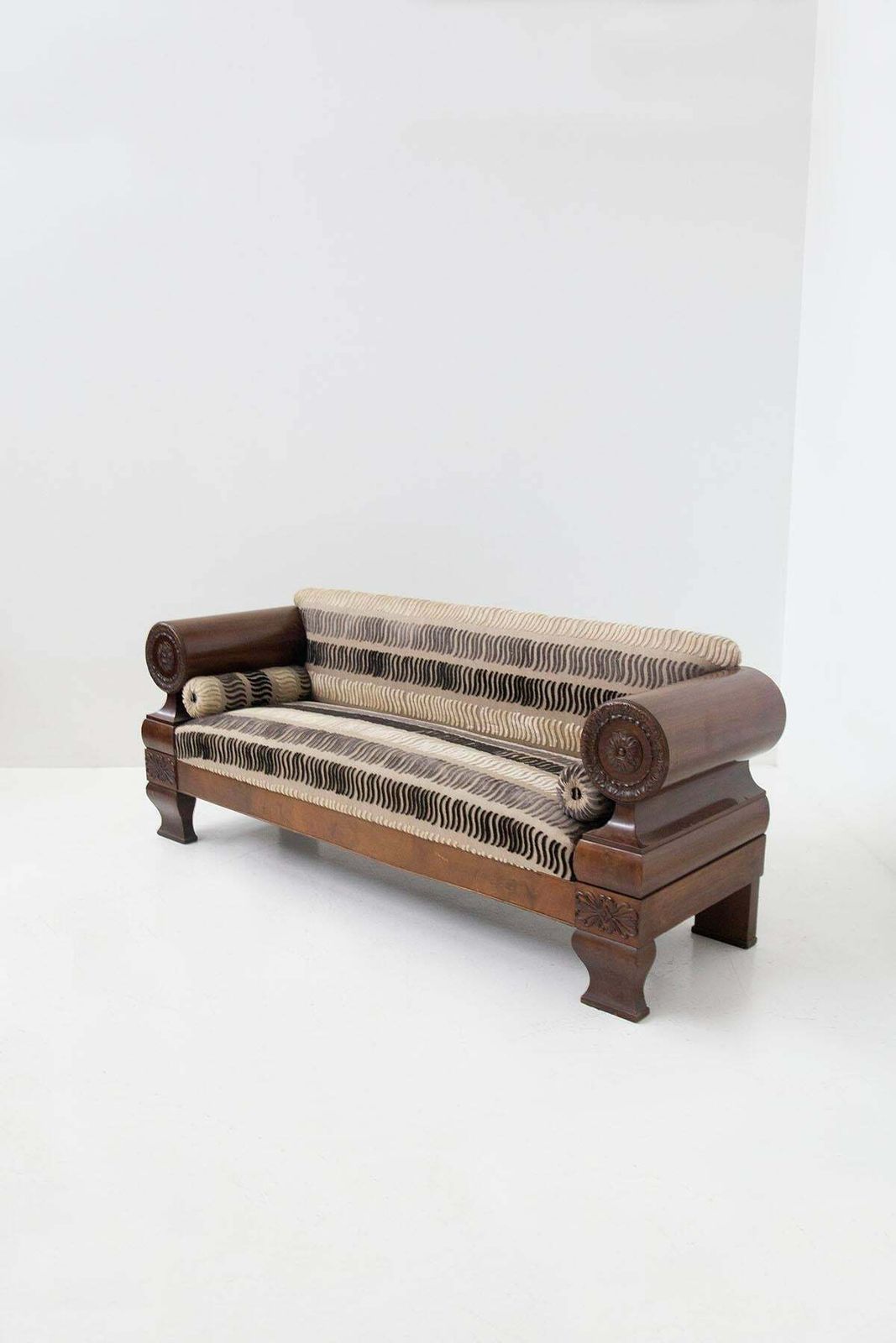 Antique Biedermeier Sofa Made Of Velvet Fabric And Carved Wood photo furniture
