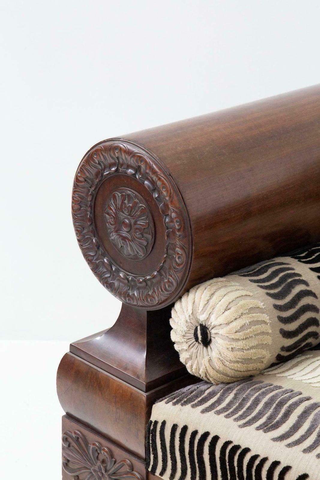 Antique Biedermeier Sofa Made Of Velvet Fabric And Carved Wood photo vinterior