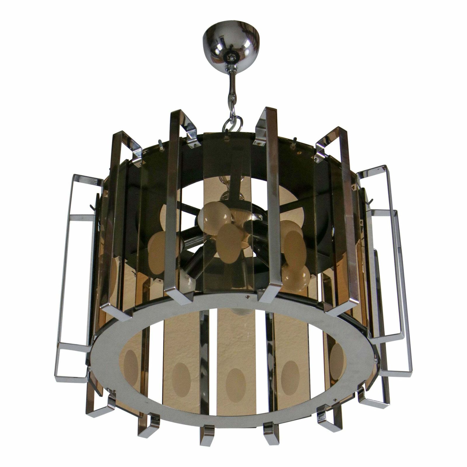 Midcentury Six Lights Black And Chromed Chandelier Attributed To Gino Vistosi