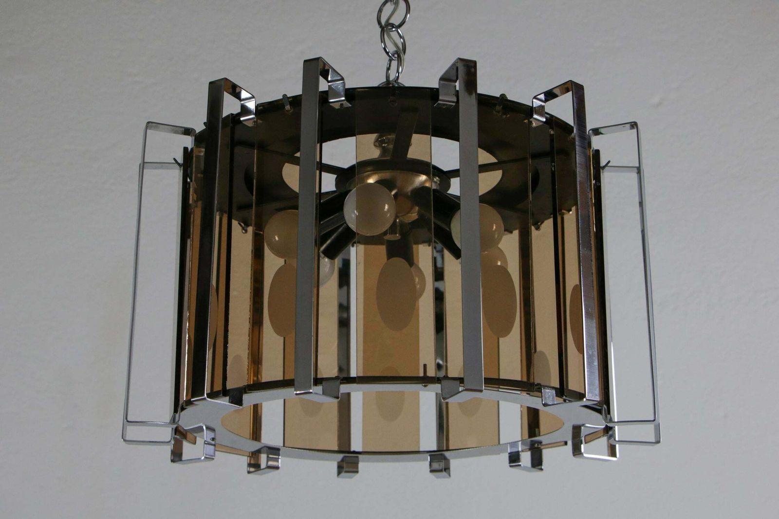 Midcentury Six Lights Black And Chromed Chandelier Attributed To Gino Vistosi photo Lighting